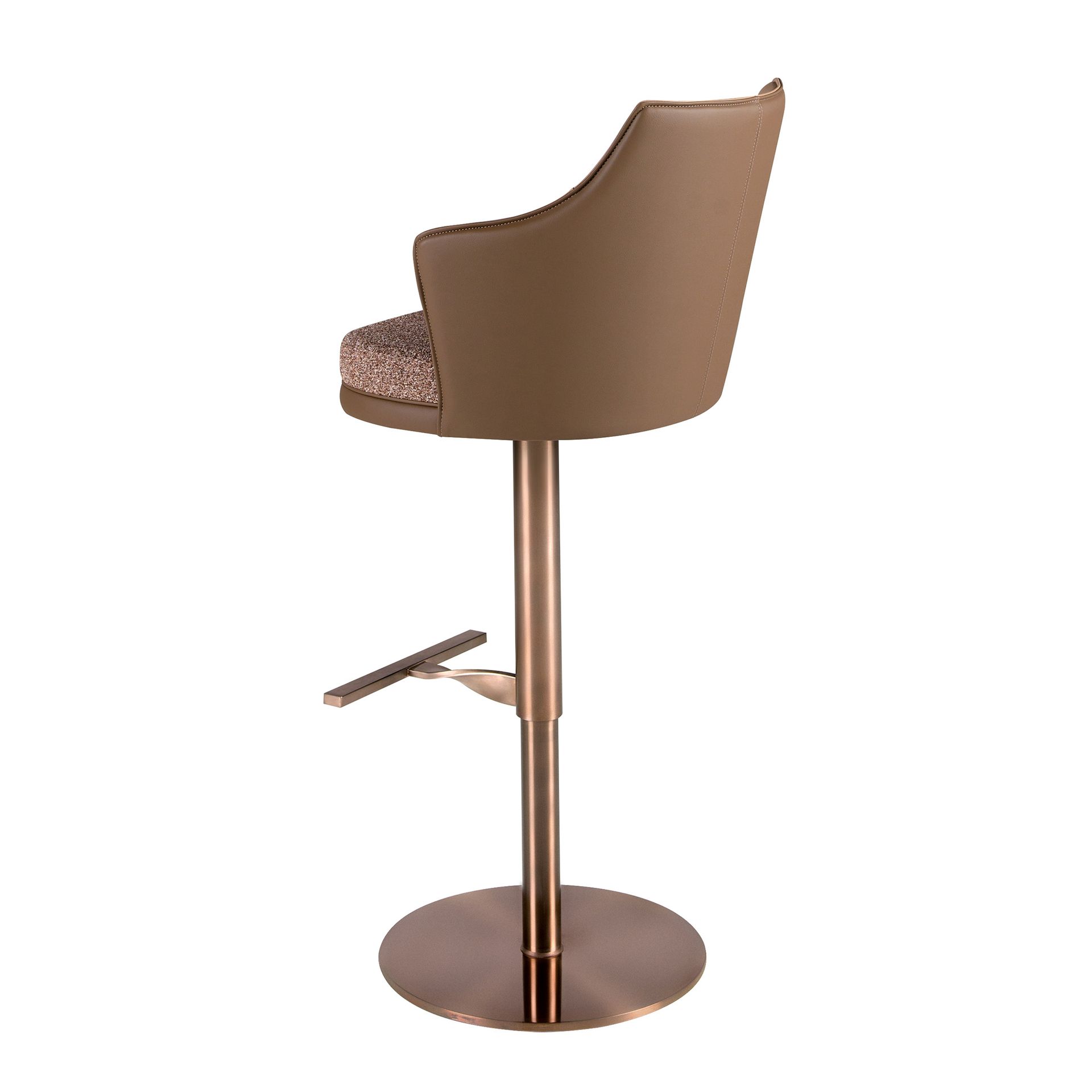 Swivel stool in mottled brown fabric and brown leatherette