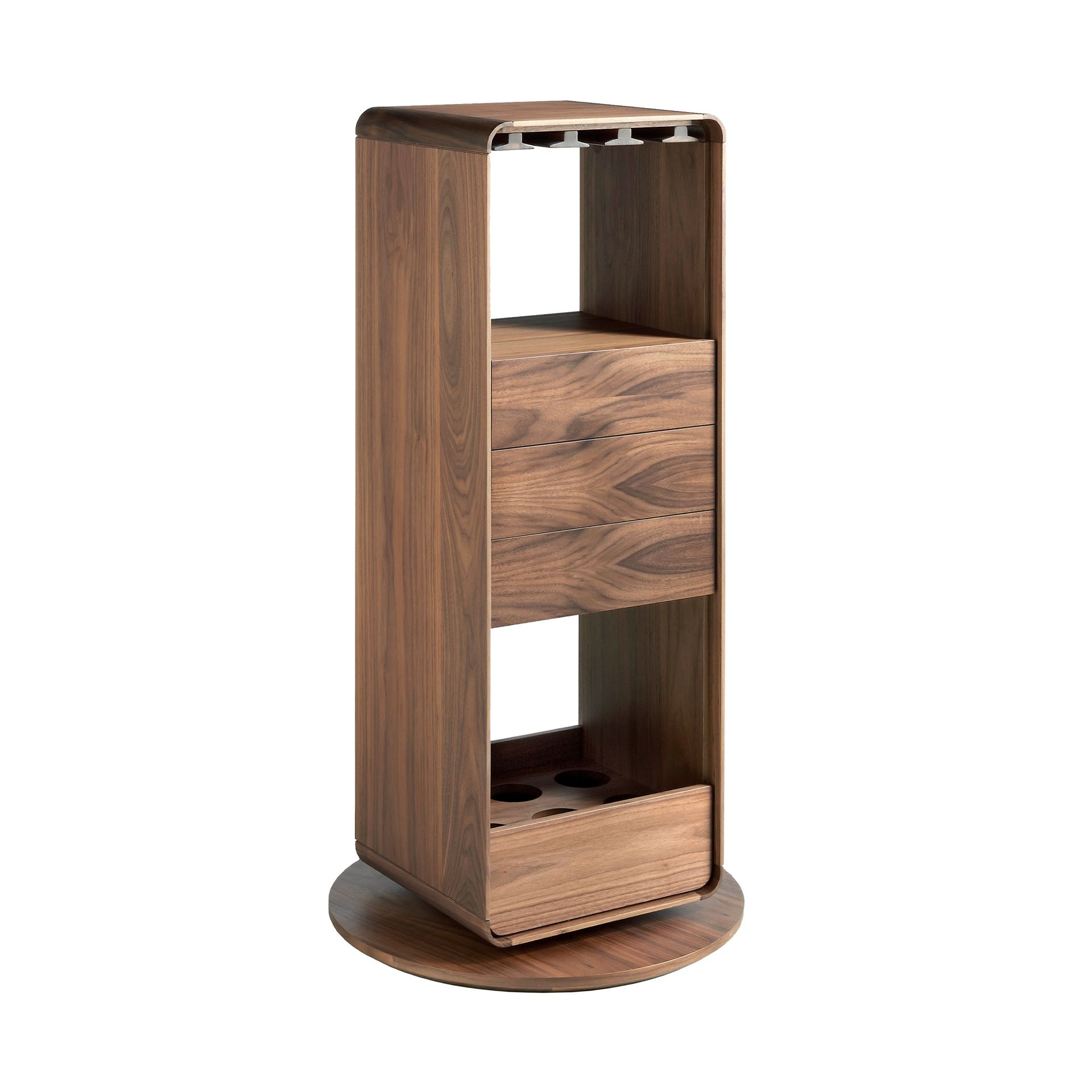 Swivelling walnut bar cabinet