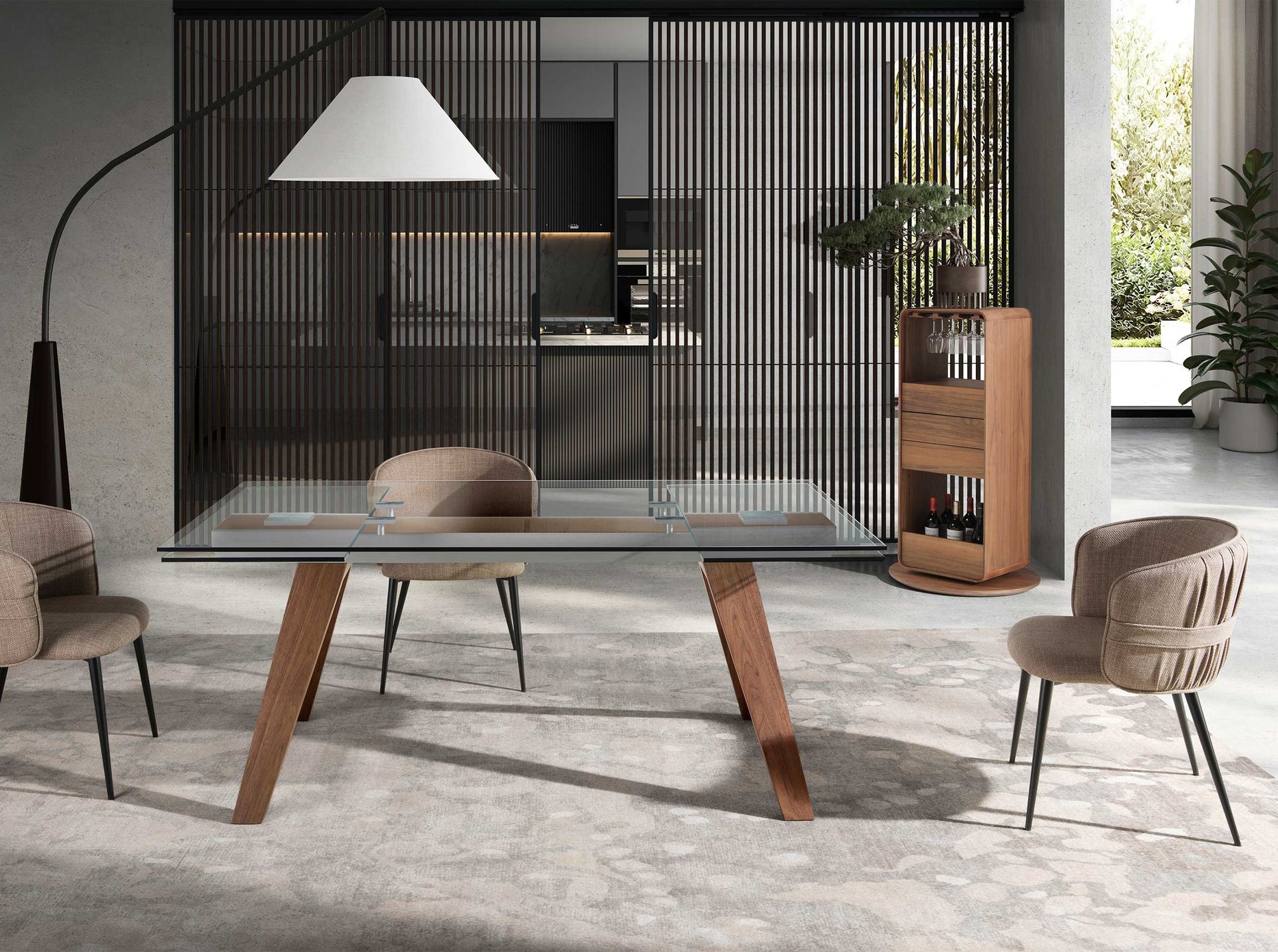 Swivelling walnut bar cabinet