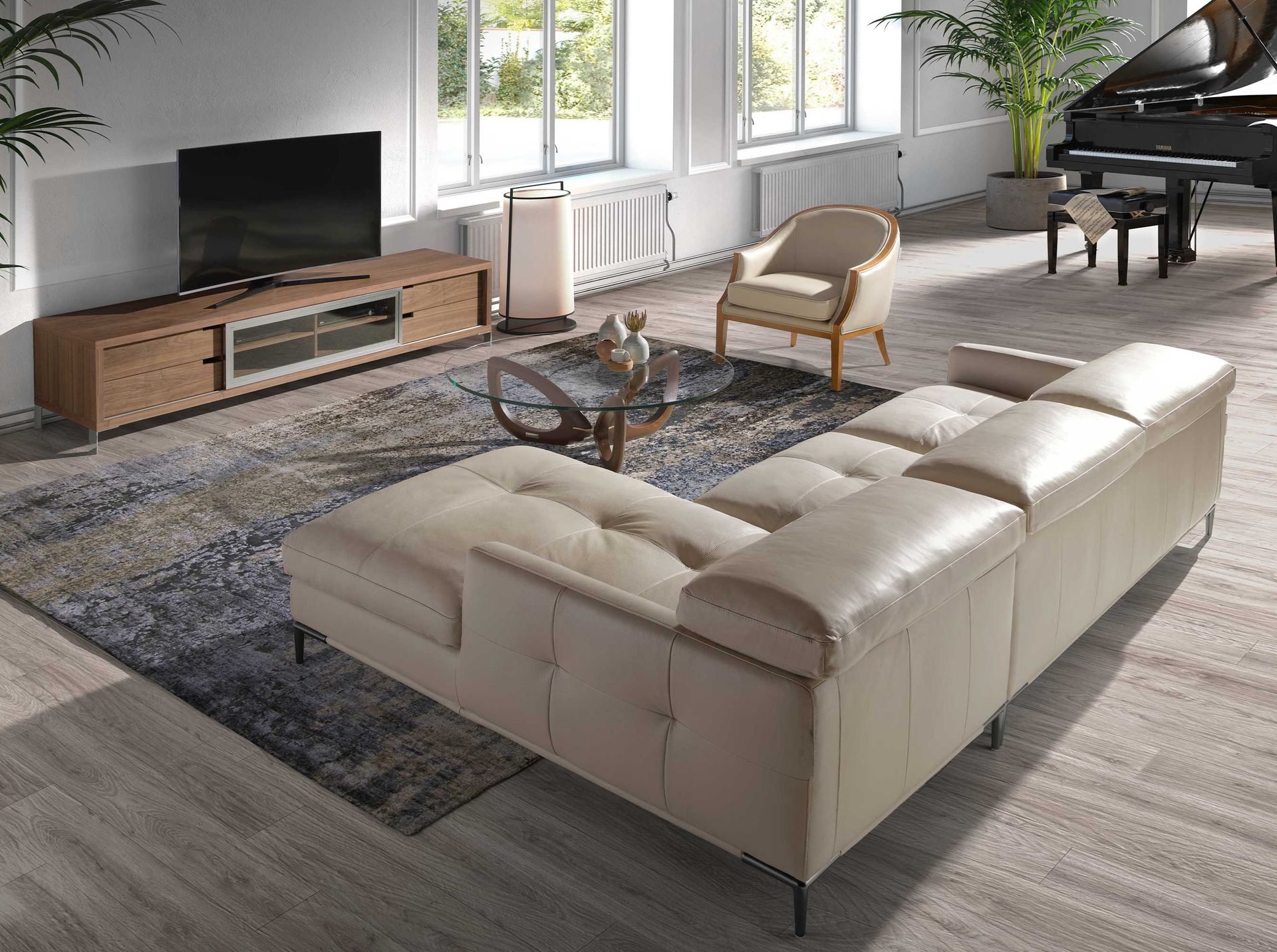 TV stand walnut and chromed steel