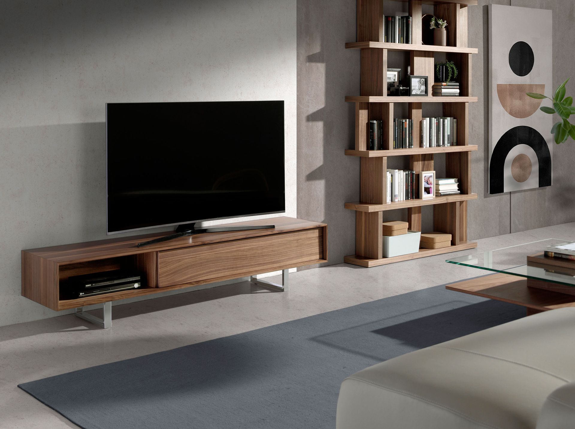 TV stand walnut and chromed steel
