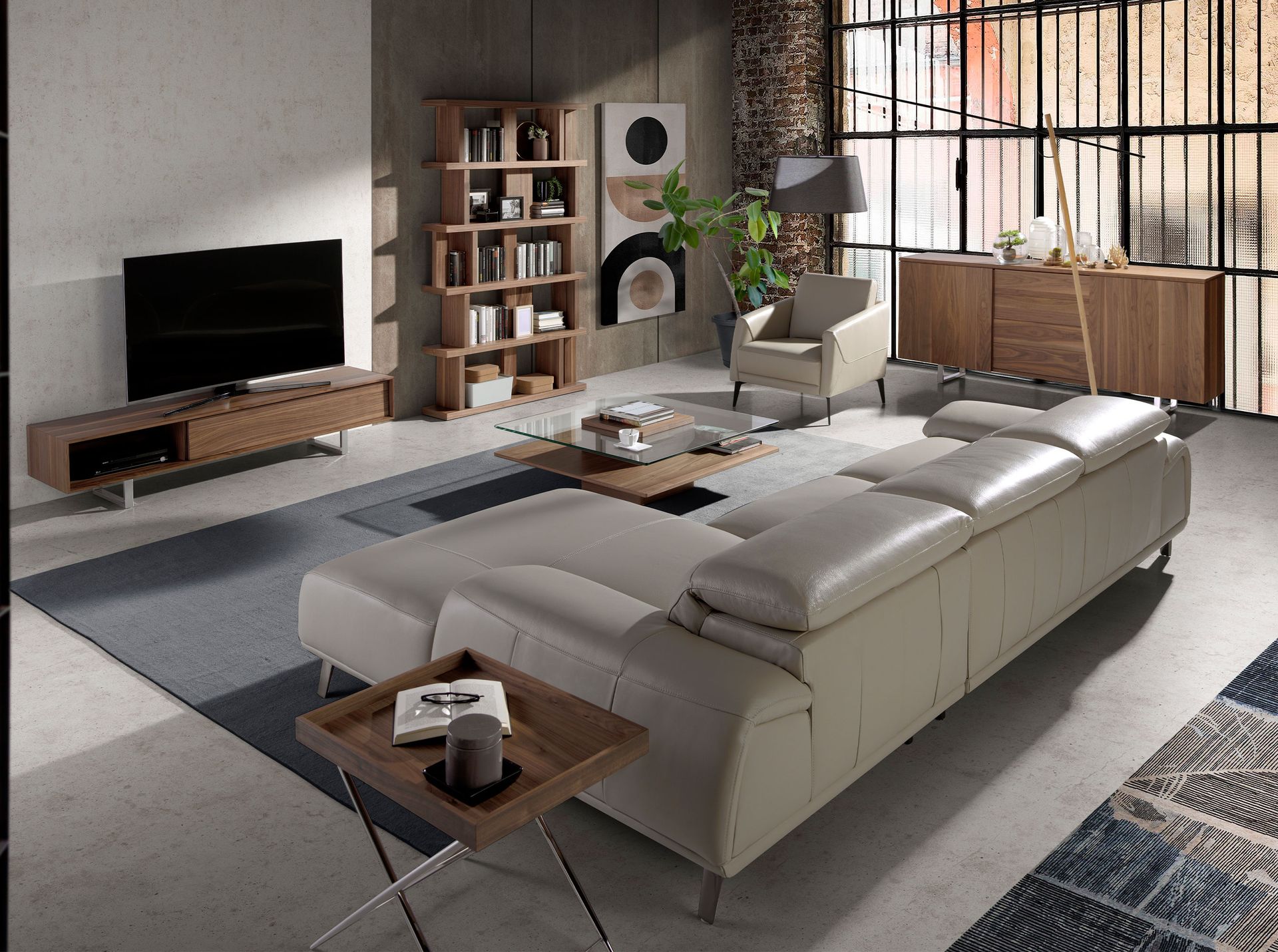 TV stand walnut and chromed steel