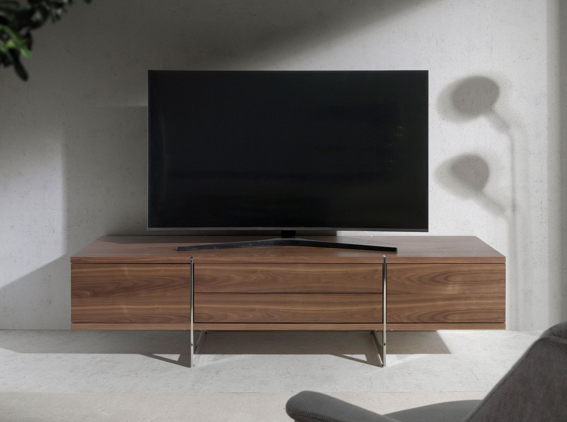 TV stand walnut and chromed steel