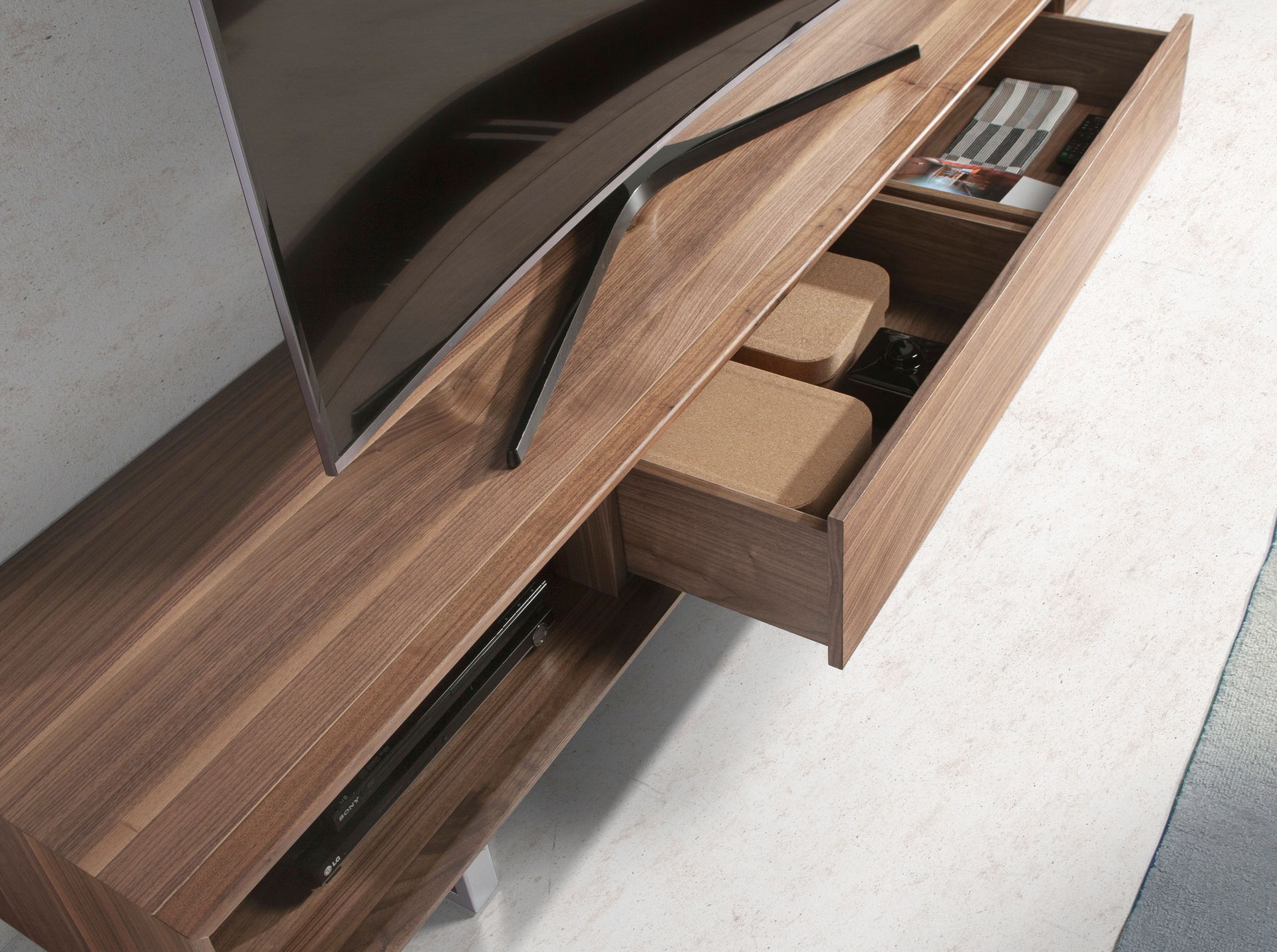 TV stand walnut and chromed steel