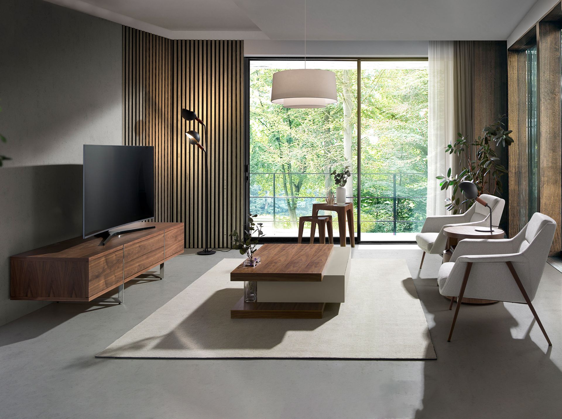 TV stand walnut and chromed steel