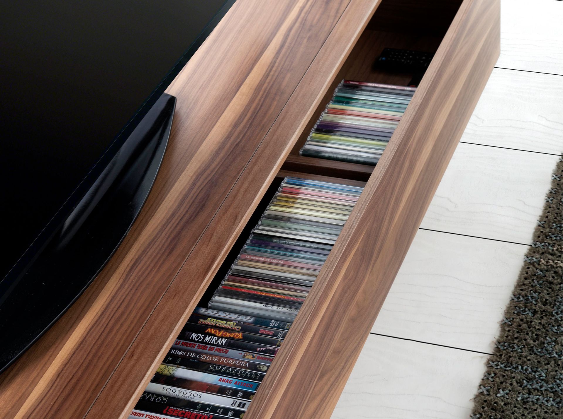 TV stand walnut and chromed steel
