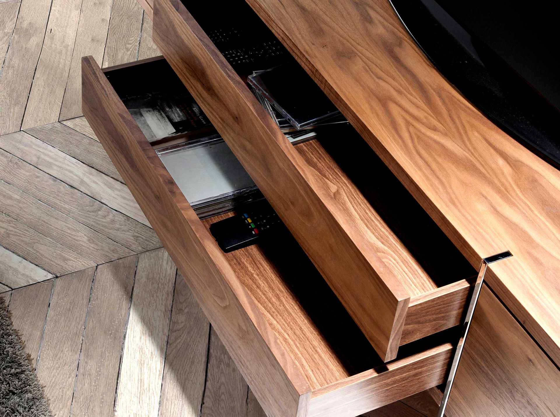 TV stand walnut and chromed steel