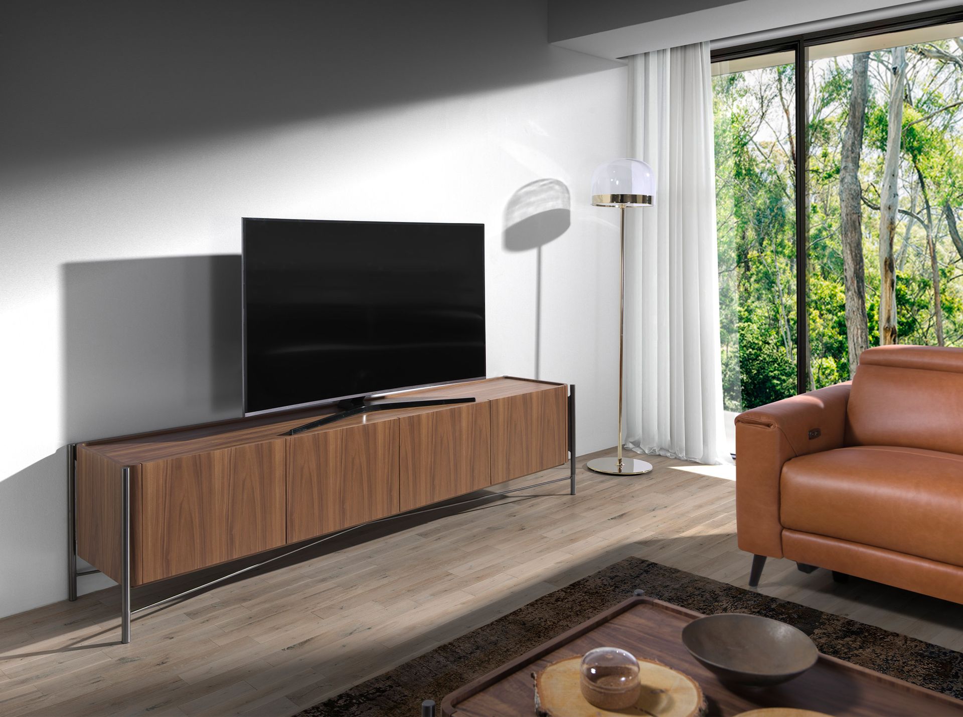 TV stand walnut and dark steel