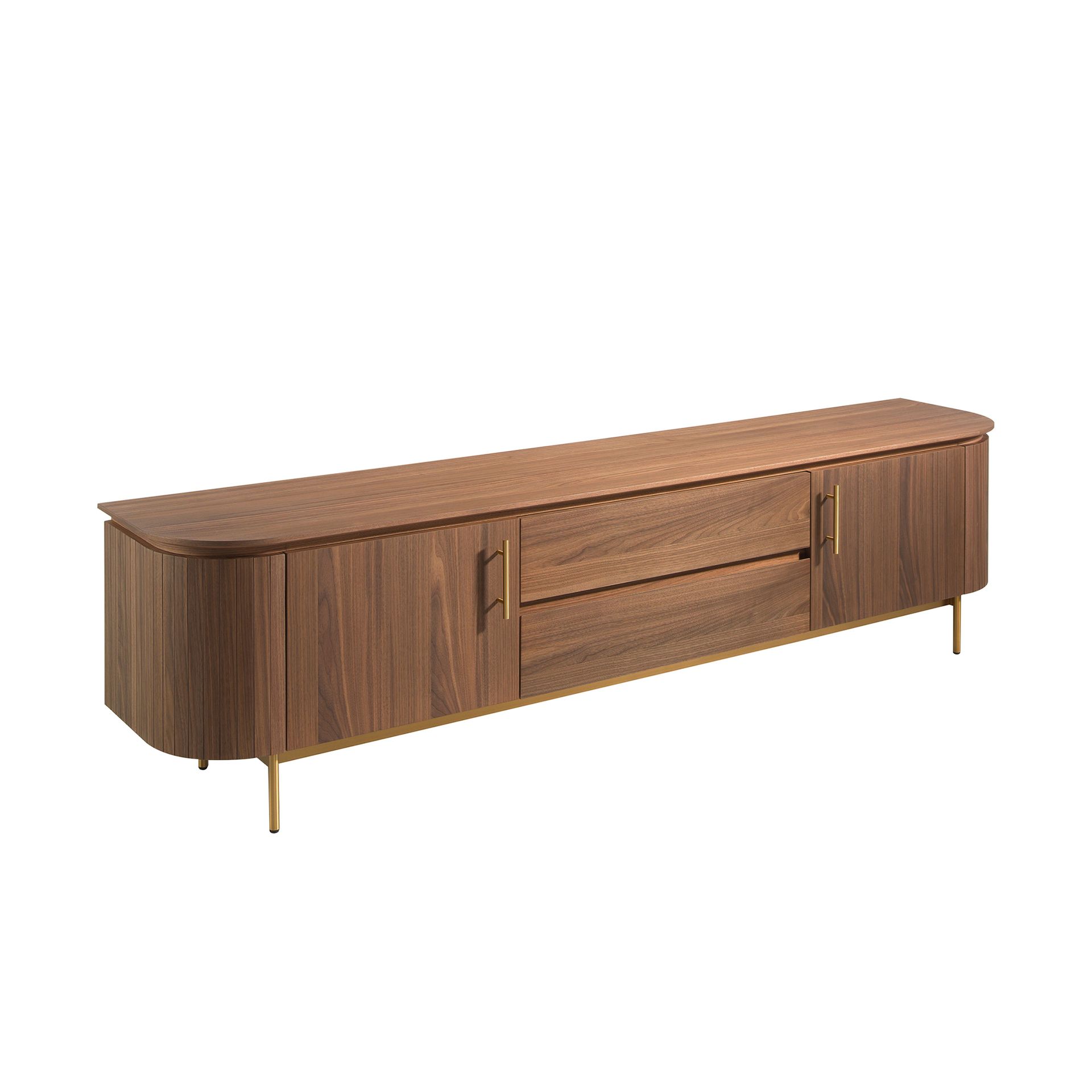 TV stand walnut and golden polished steel