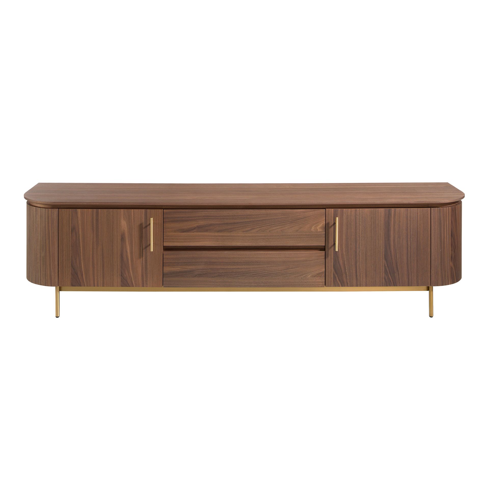 TV stand walnut and golden polished steel