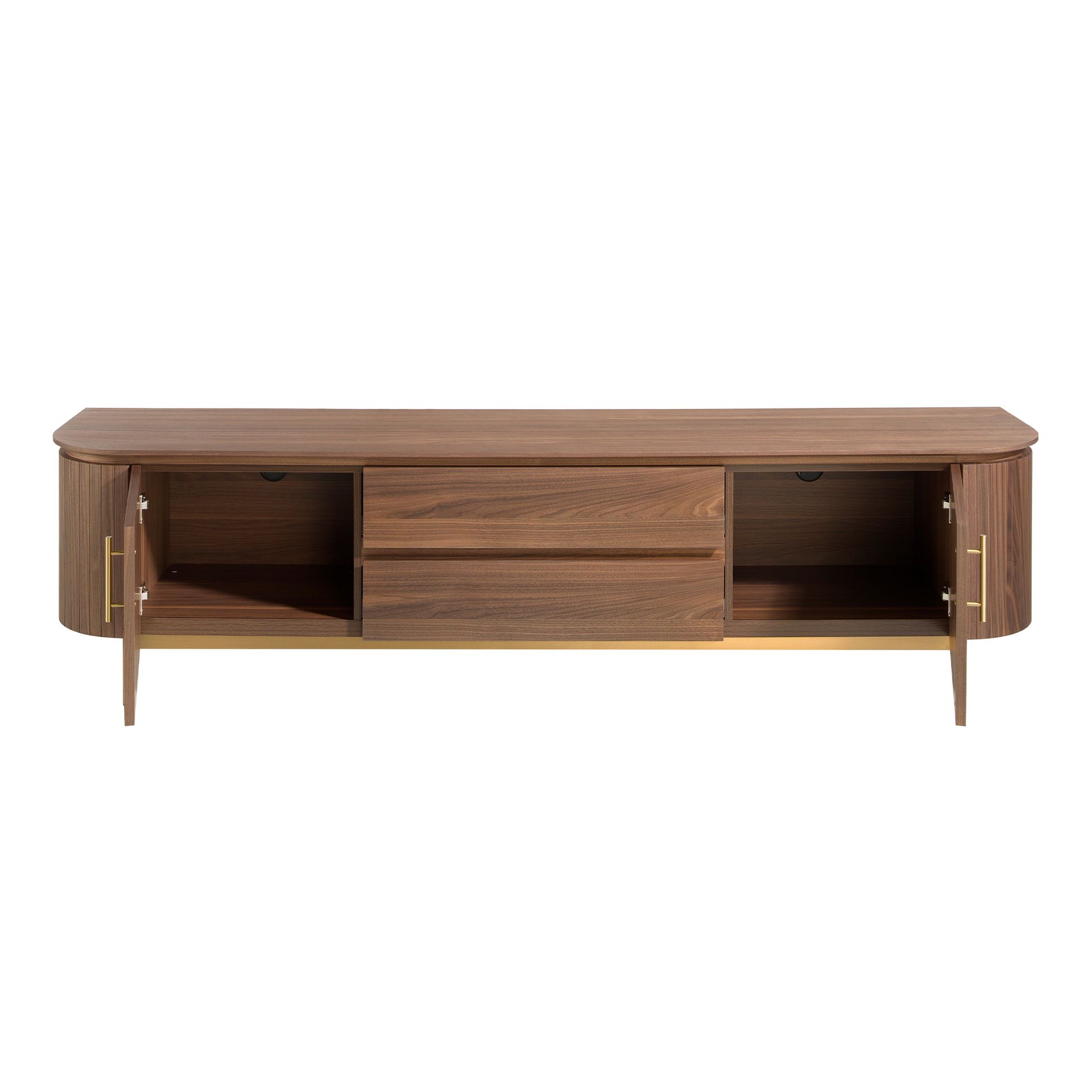 TV stand walnut and golden polished steel