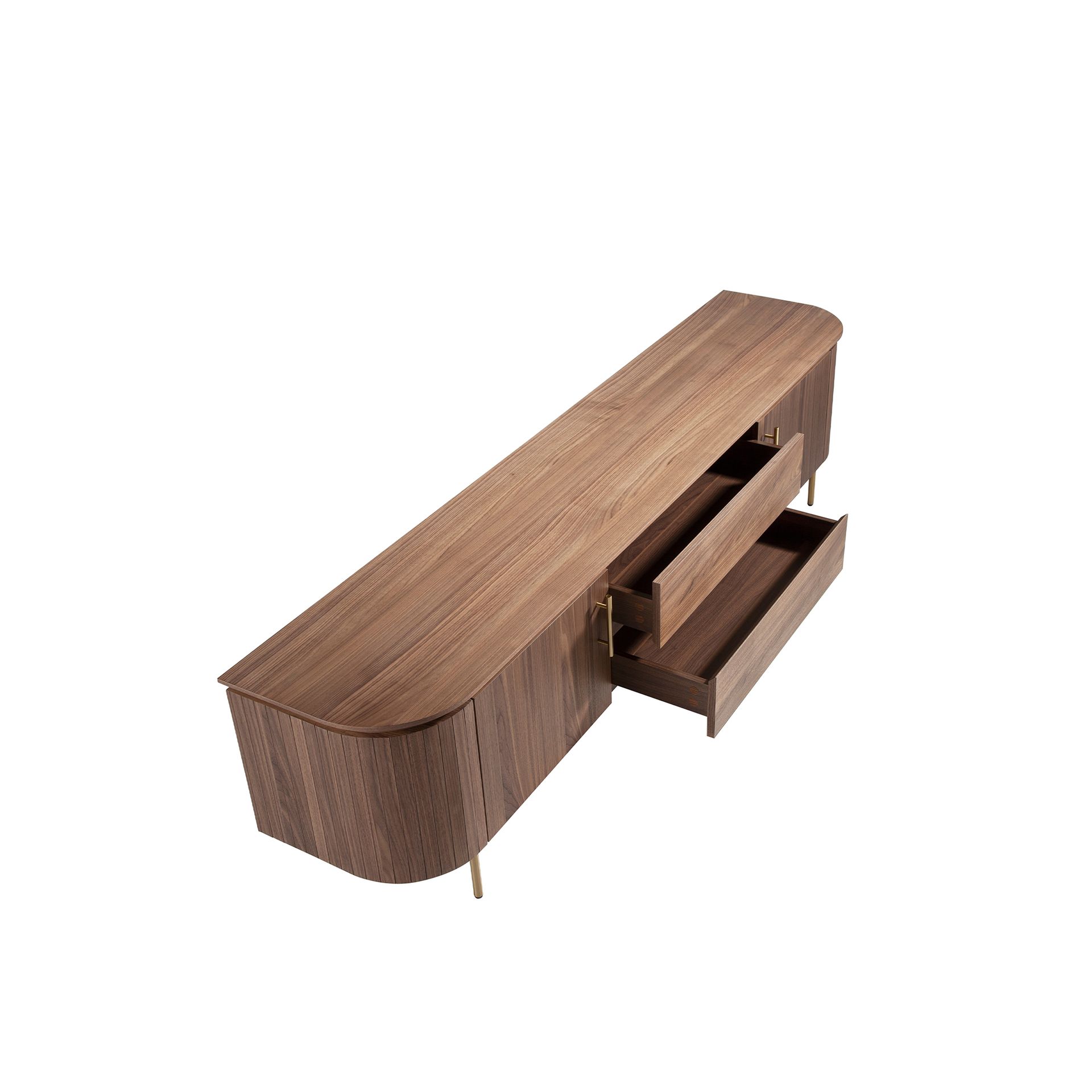 TV stand walnut and golden polished steel