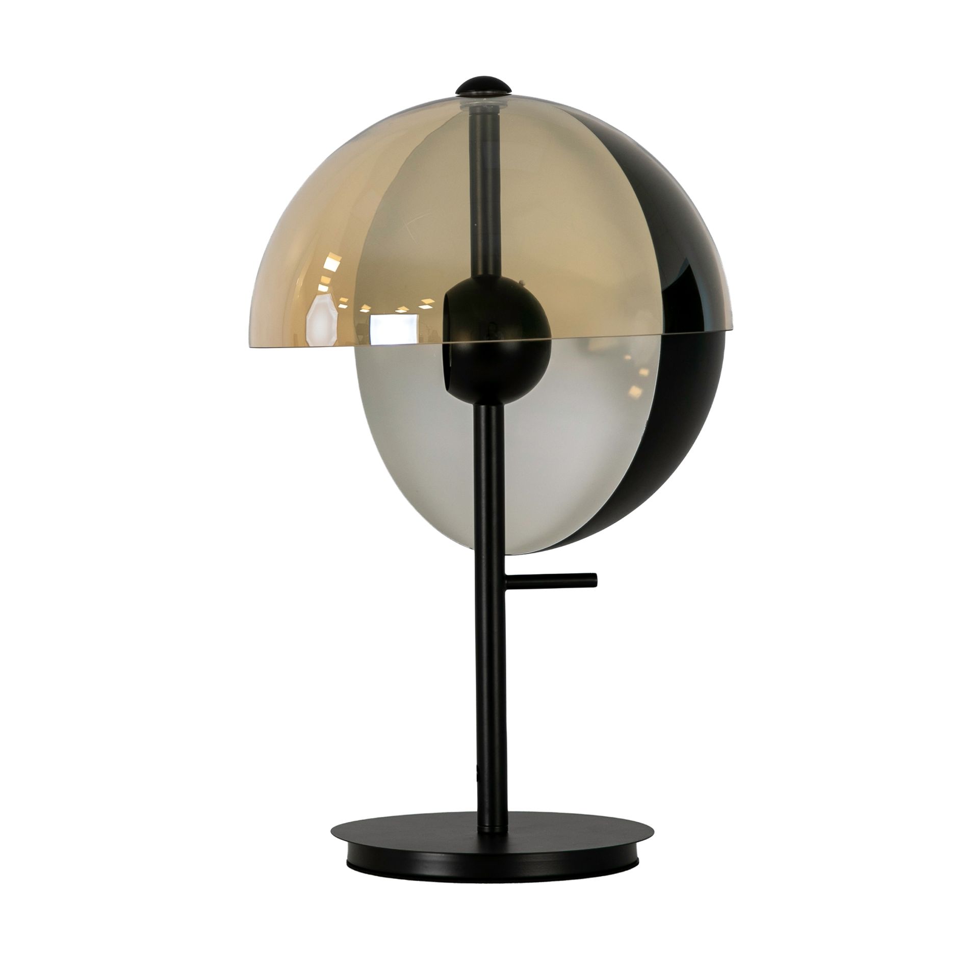 Table lamp in amber smoked glass and black and white steel with black steel base