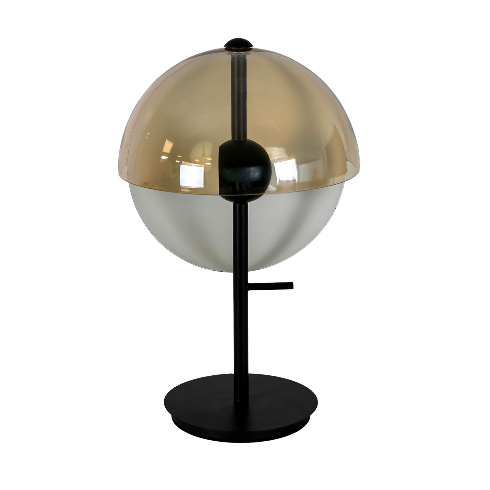 Table lamp in amber smoked glass and black and white steel with black steel base