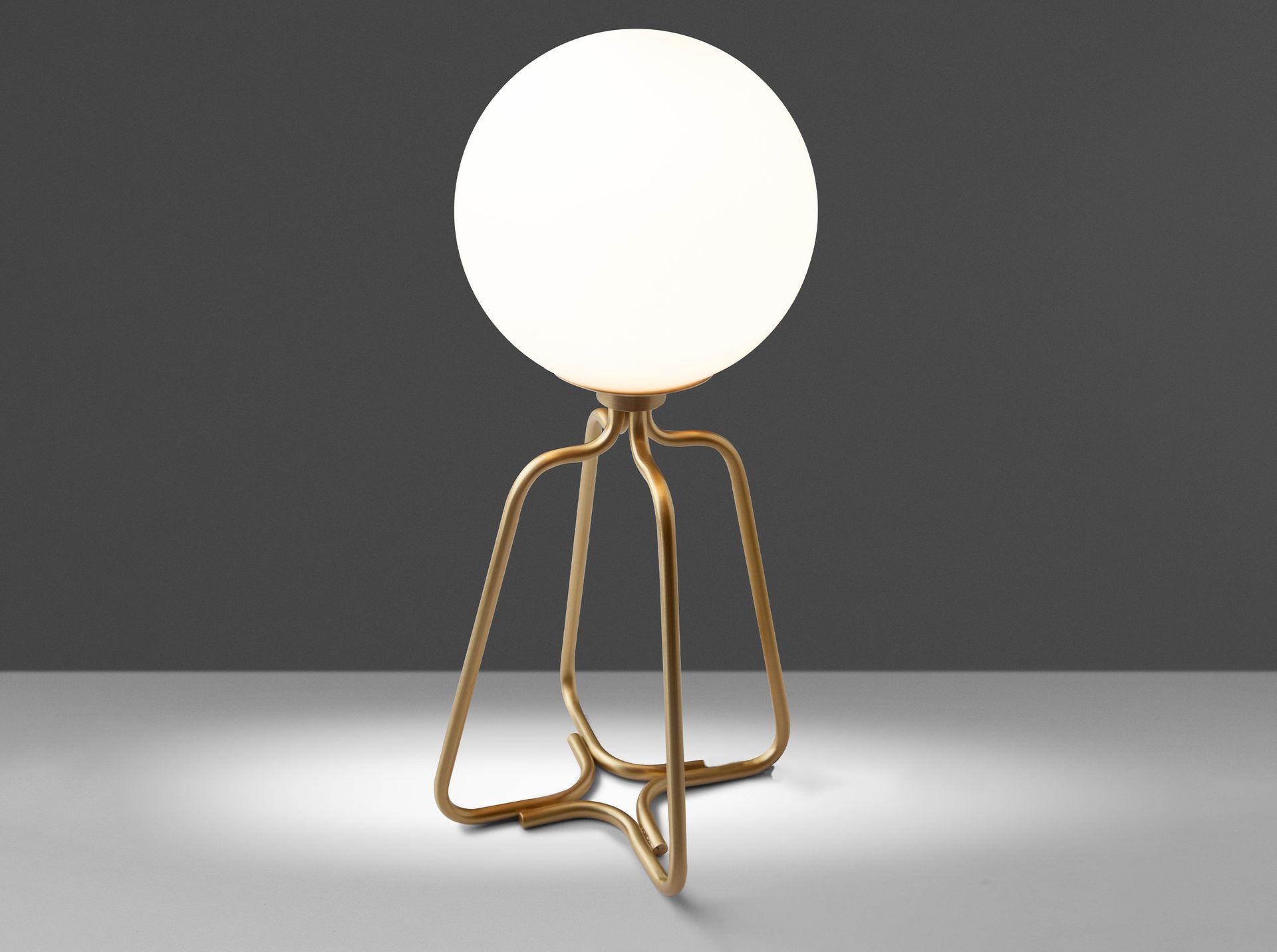Table lamp golden steel and white glass