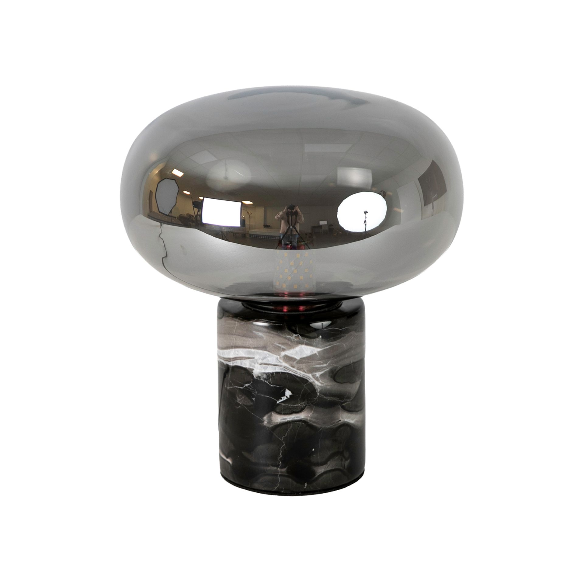 Table lamp in grey smoked mirror-effect glass and porcelain marble