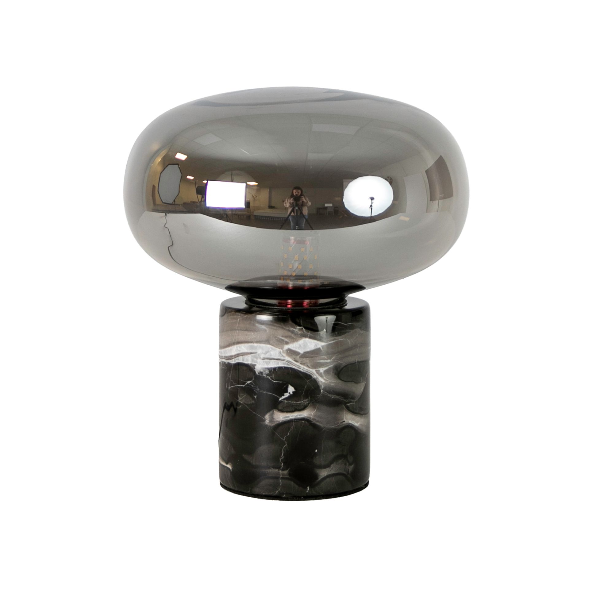 Table lamp in grey smoked mirror-effect glass and porcelain marble