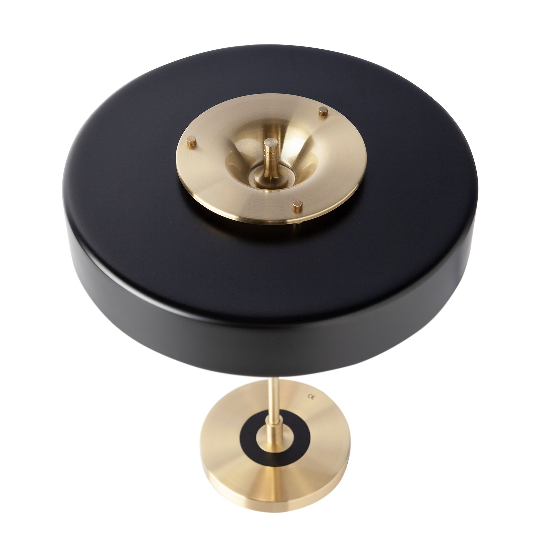 Table lamp in gold aluminium and black aluminium