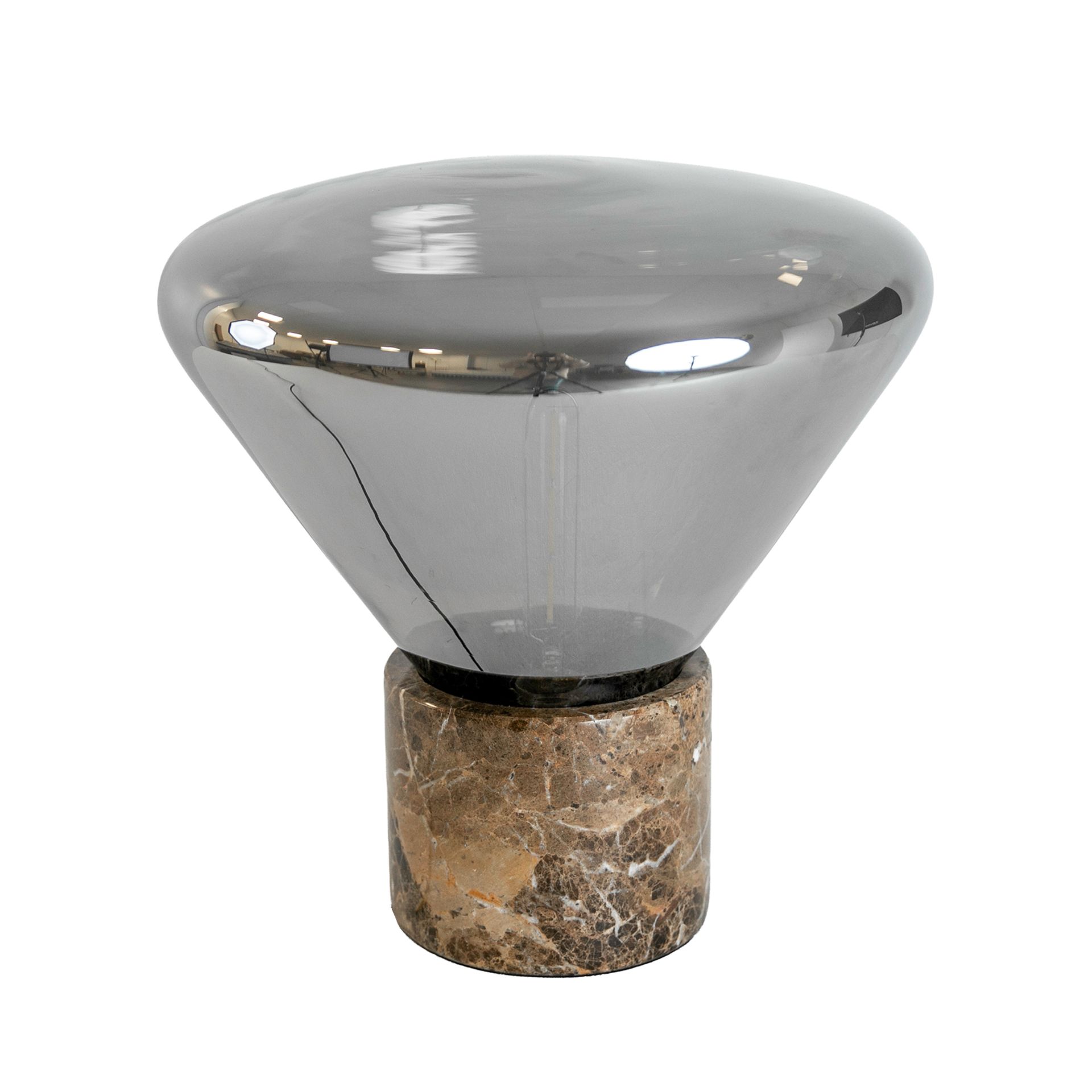 Table lamp in grey smoked mirror-effect glass and porcelain marble