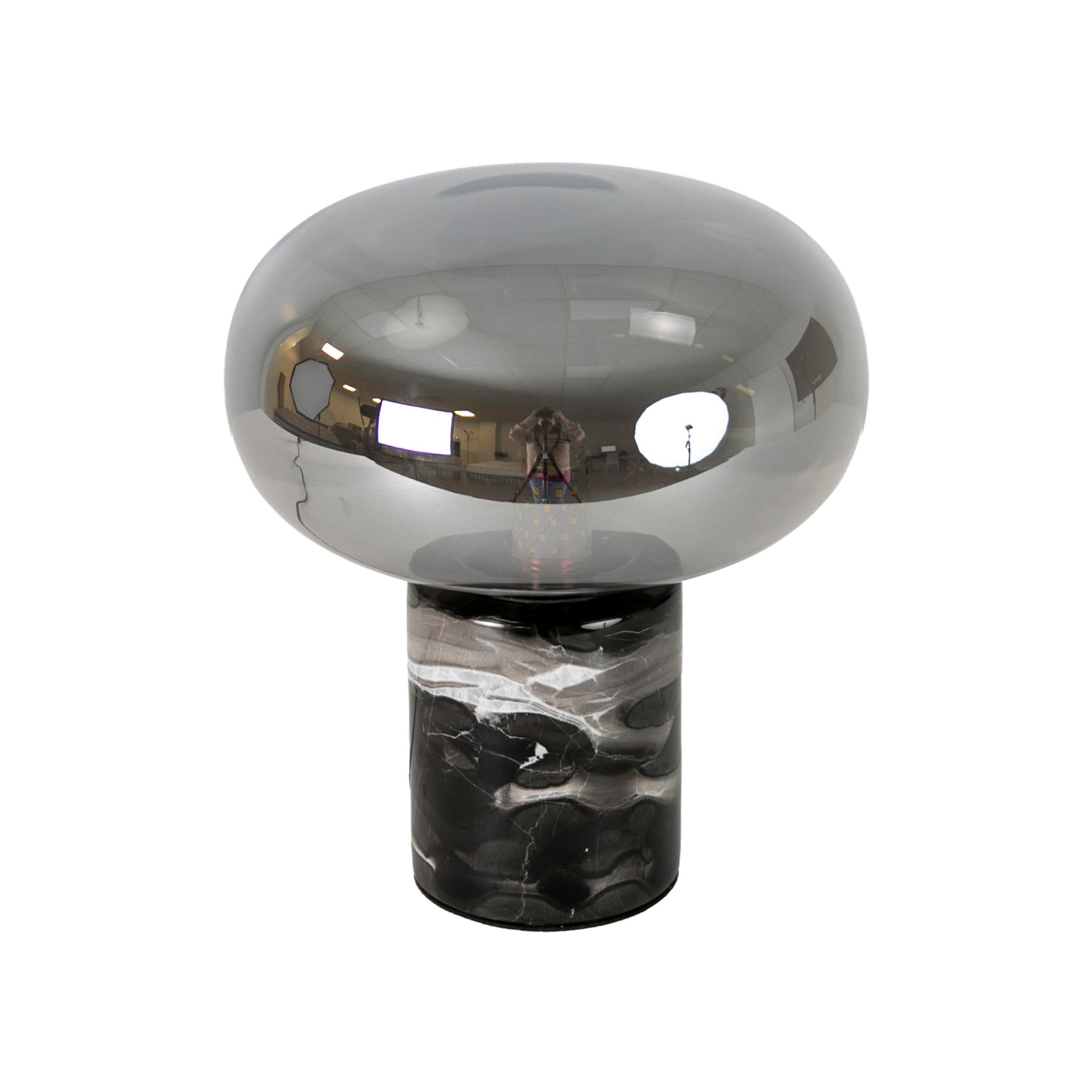 Table lamp in grey smoked mirror-effect glass and porcelain marble