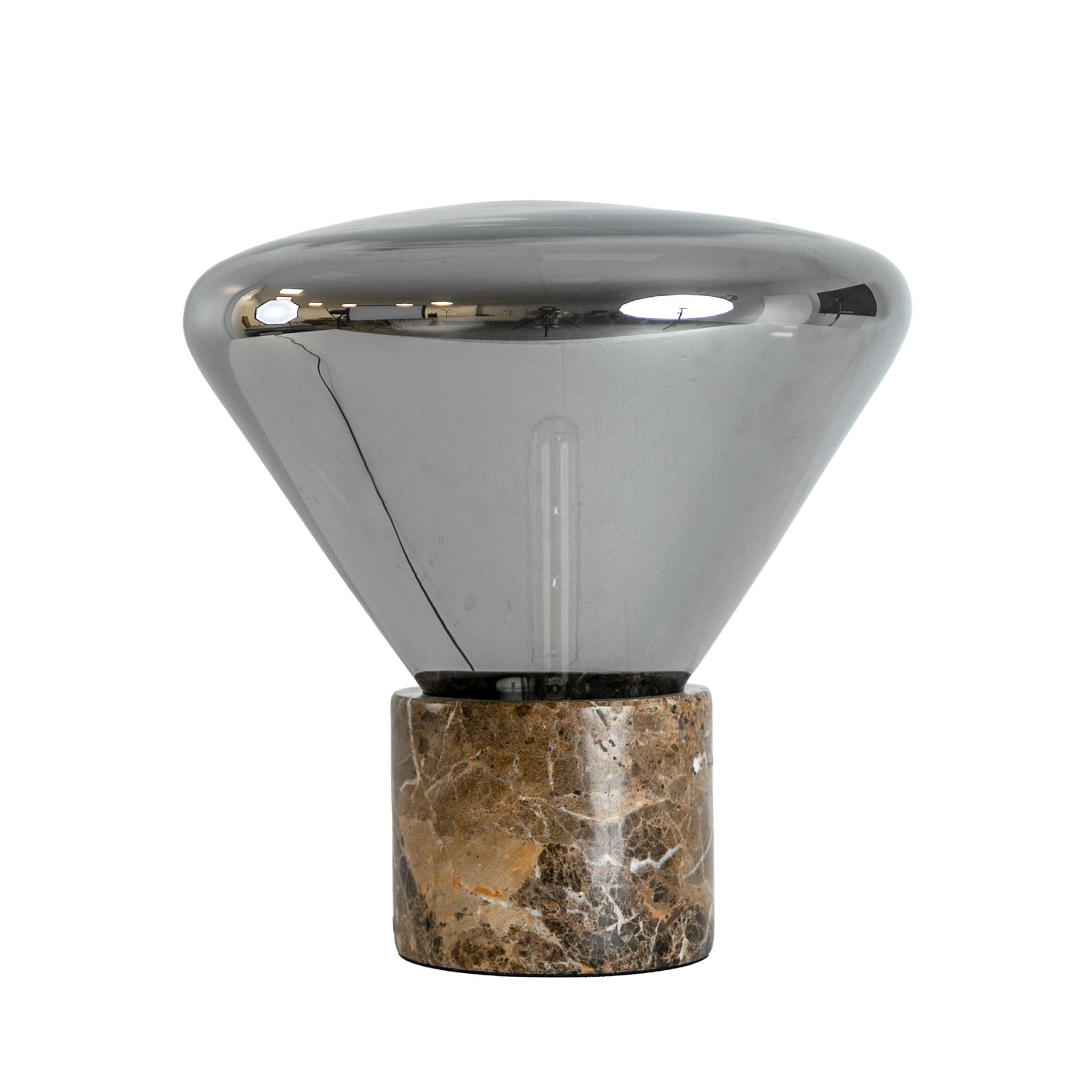 Table lamp in grey smoked mirror-effect glass and porcelain marble