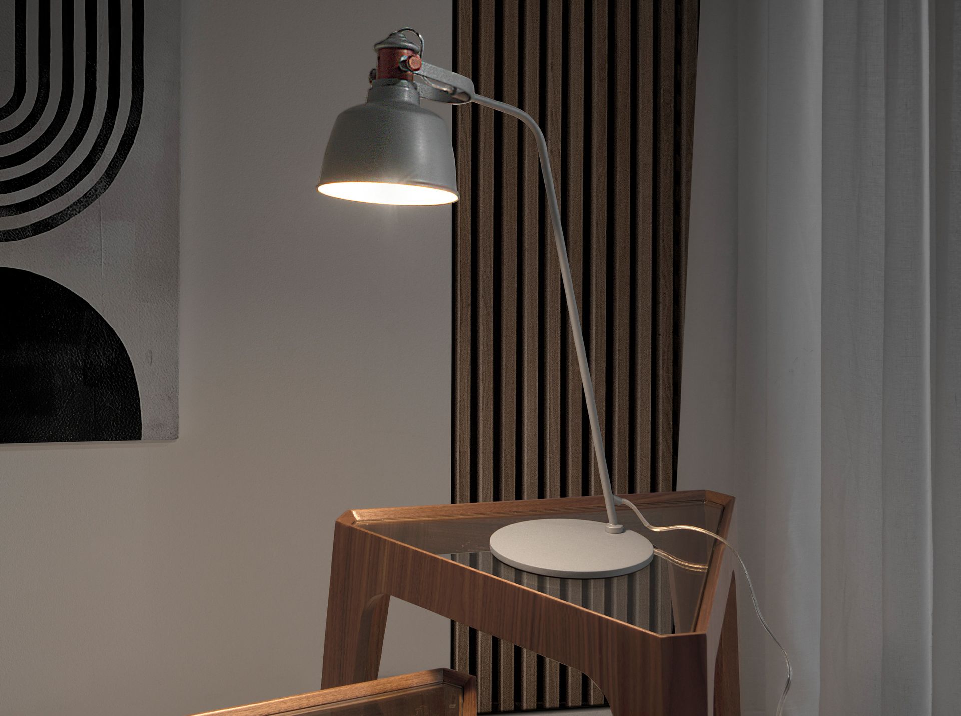 Table lamp in grey steel and bronze details