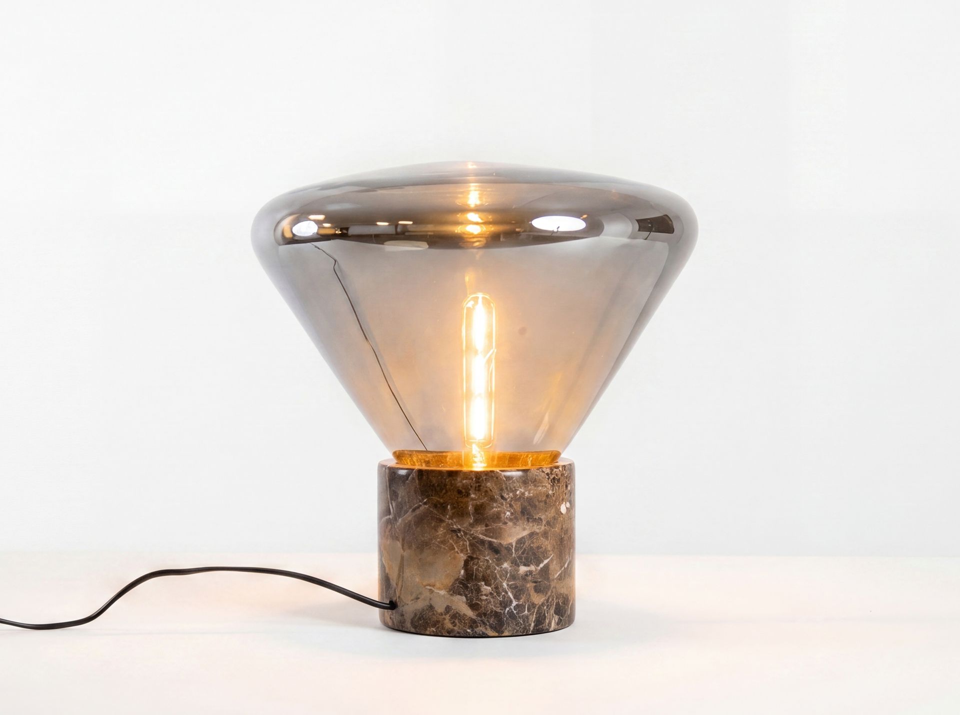 Table lamp in grey smoked mirror-effect glass and porcelain marble