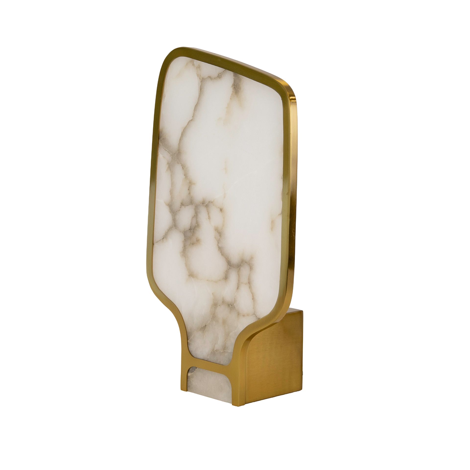 Table lamp in natural Alabaster stone and polished gold steel