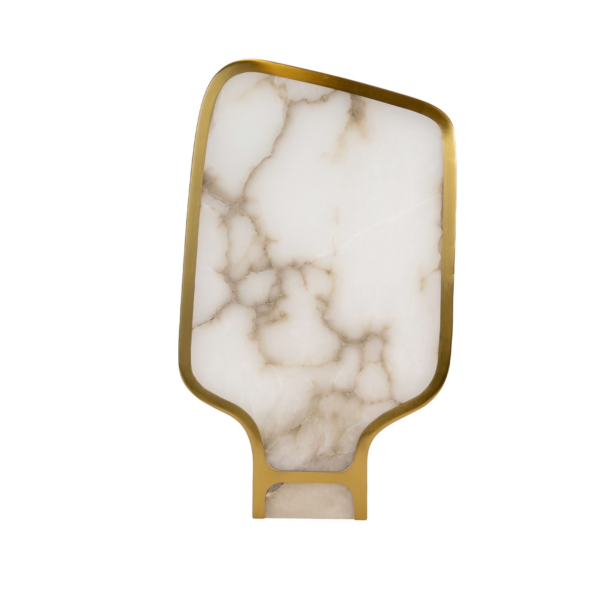 Table lamp in natural Alabaster stone and polished gold steel