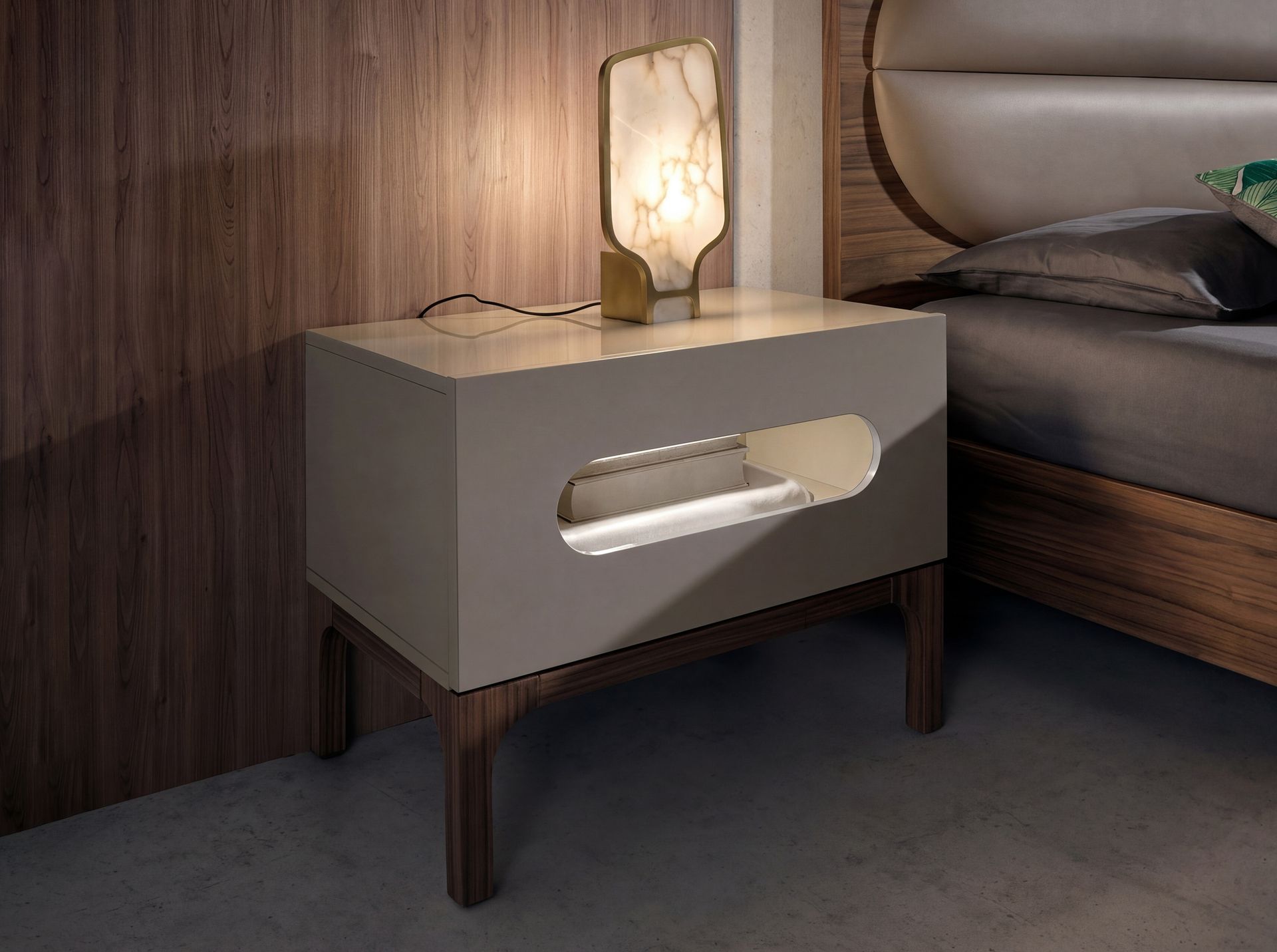 Table lamp in natural Alabaster stone and polished gold steel