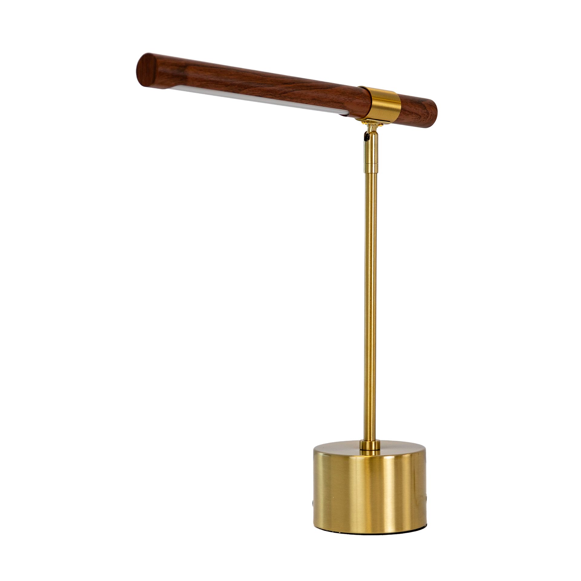 Table lamp in walnut-effect steel and polished gold steel
