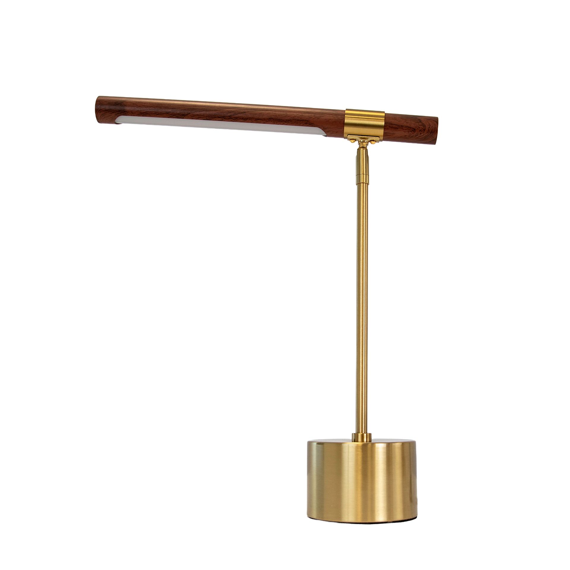Table lamp in walnut-effect steel and polished gold steel