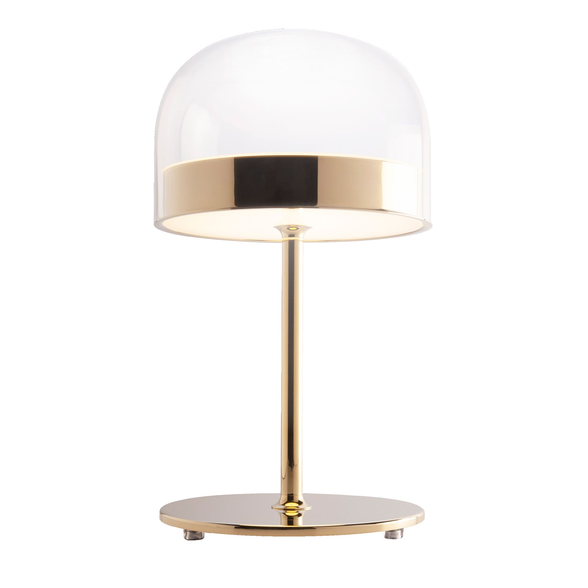 Table lamp in steel and transparent glass