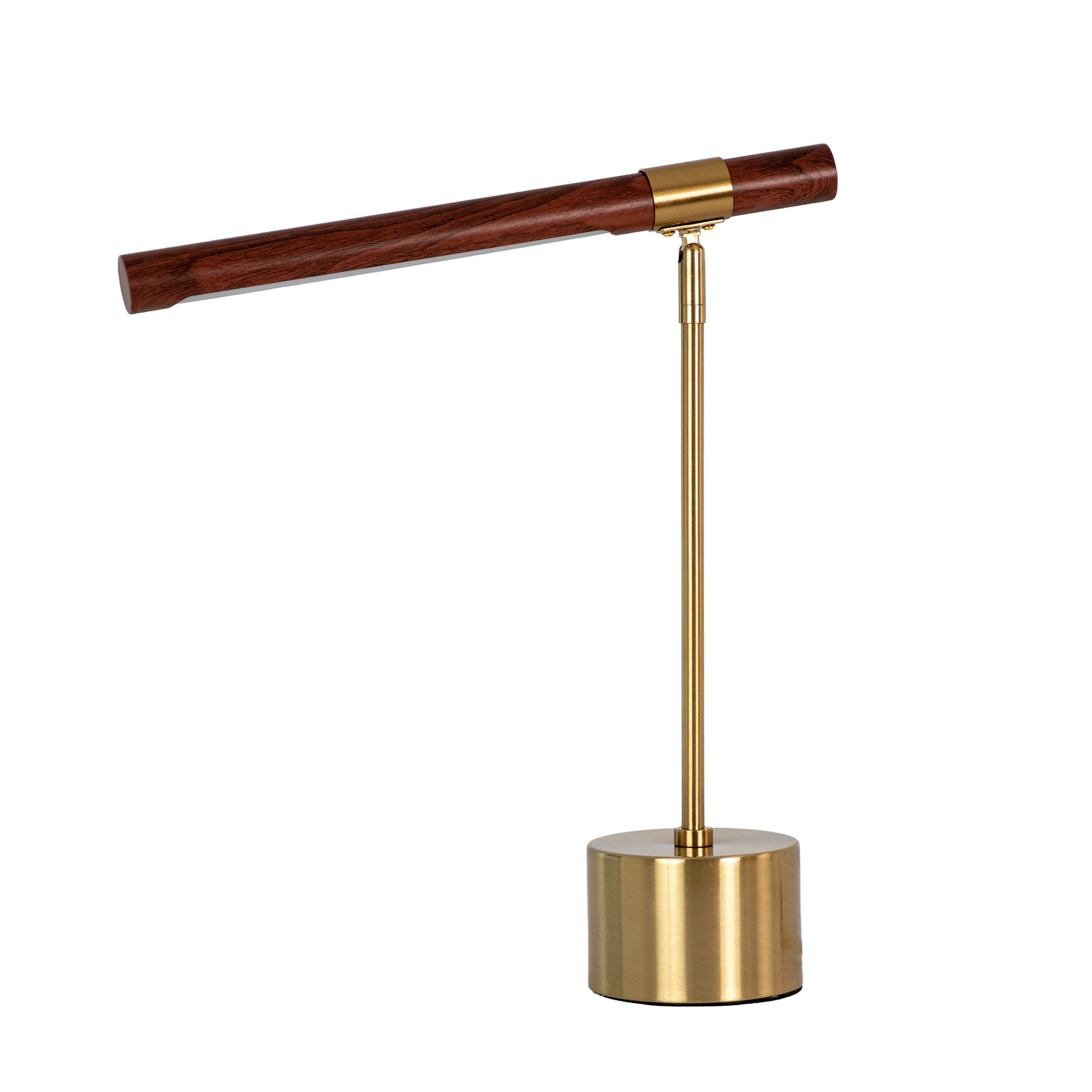 Table lamp in walnut-effect steel and polished gold steel