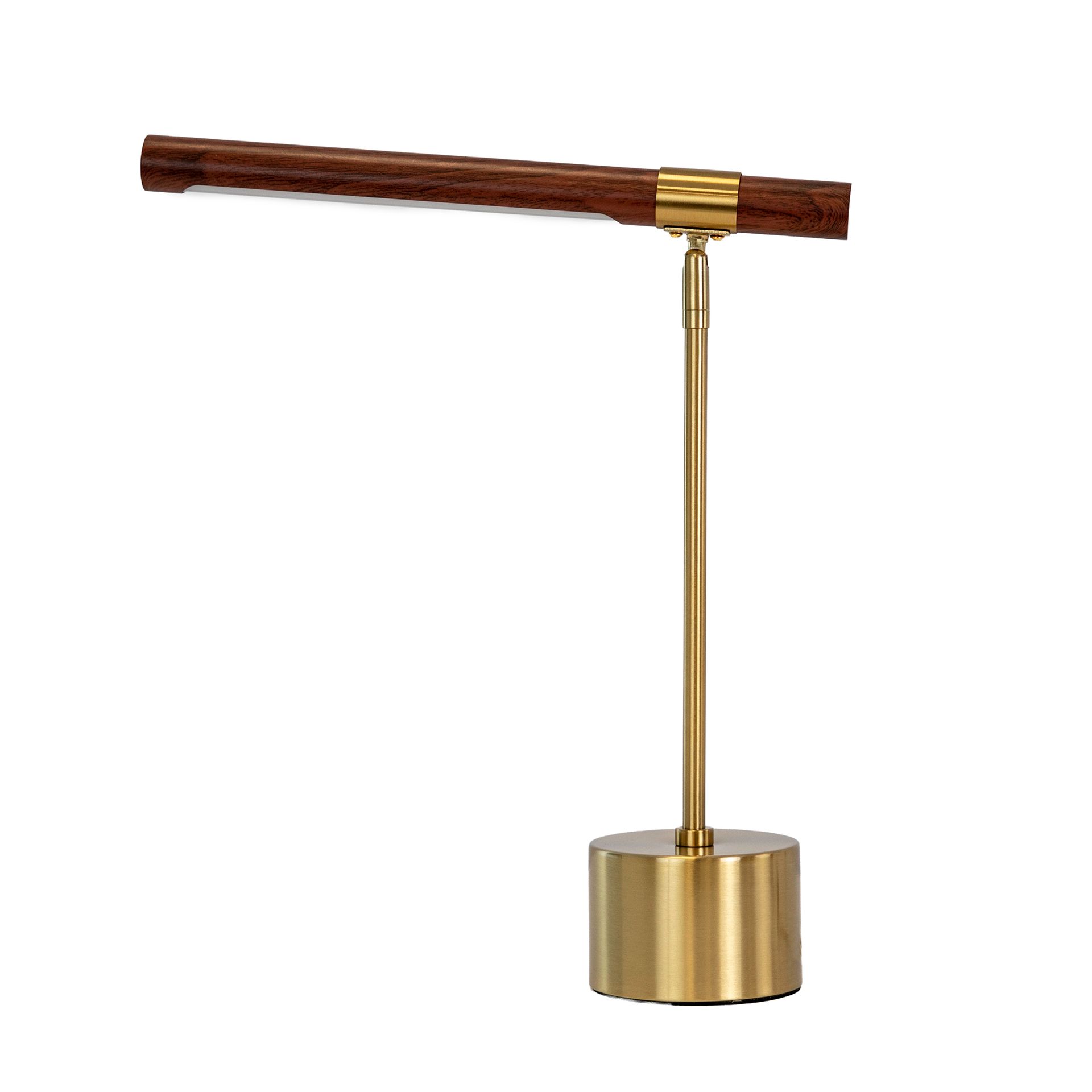 Table lamp in walnut-effect steel and polished gold steel