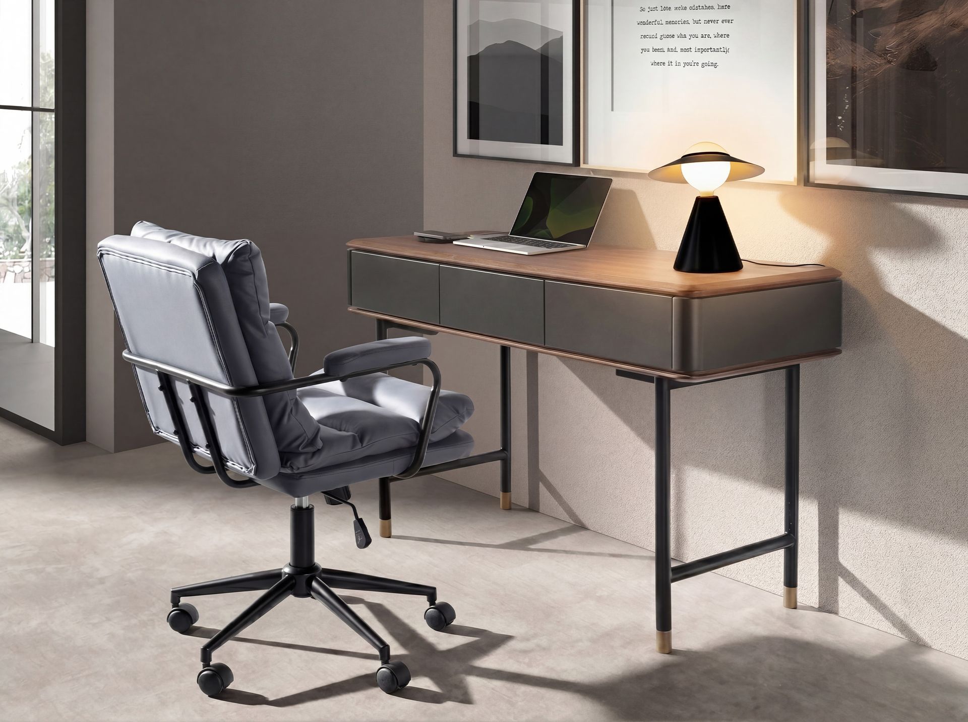 Table lamp in white glass and black steel
