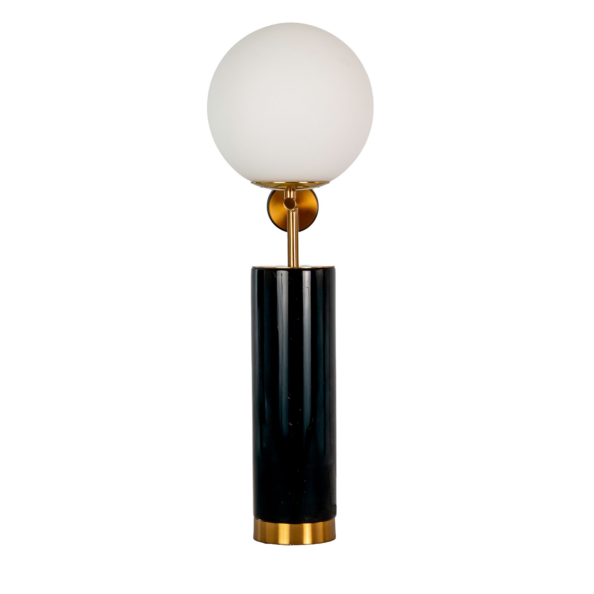 Table lamp in white glass, polished gold steel and porcelain marble base