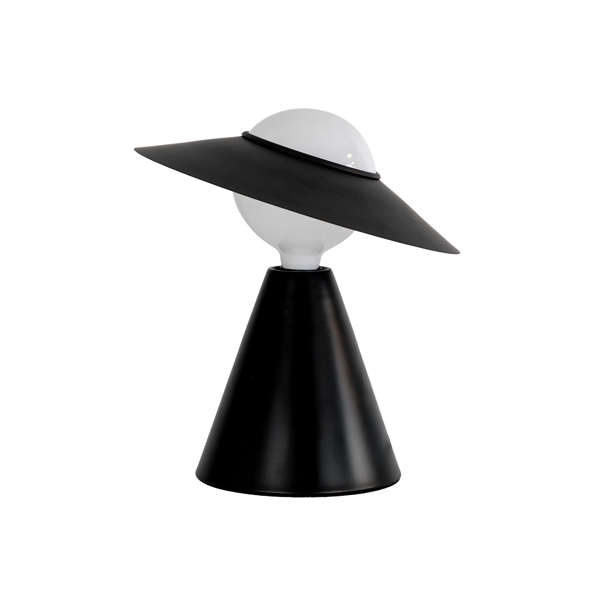 Table lamp in white glass and black steel