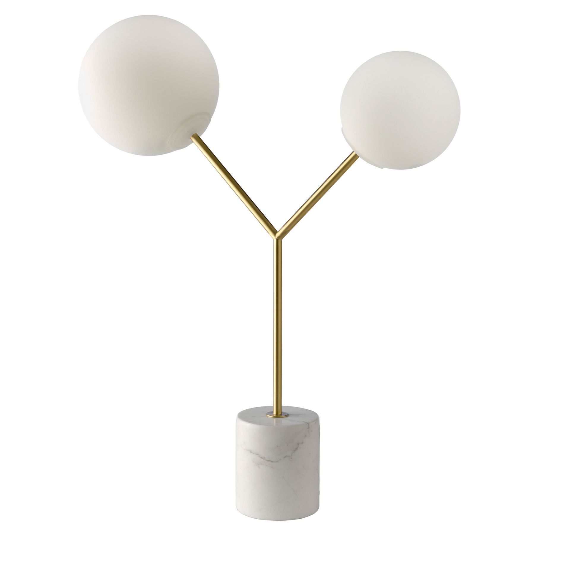 Table lamp in white marble, golden steel and white glass