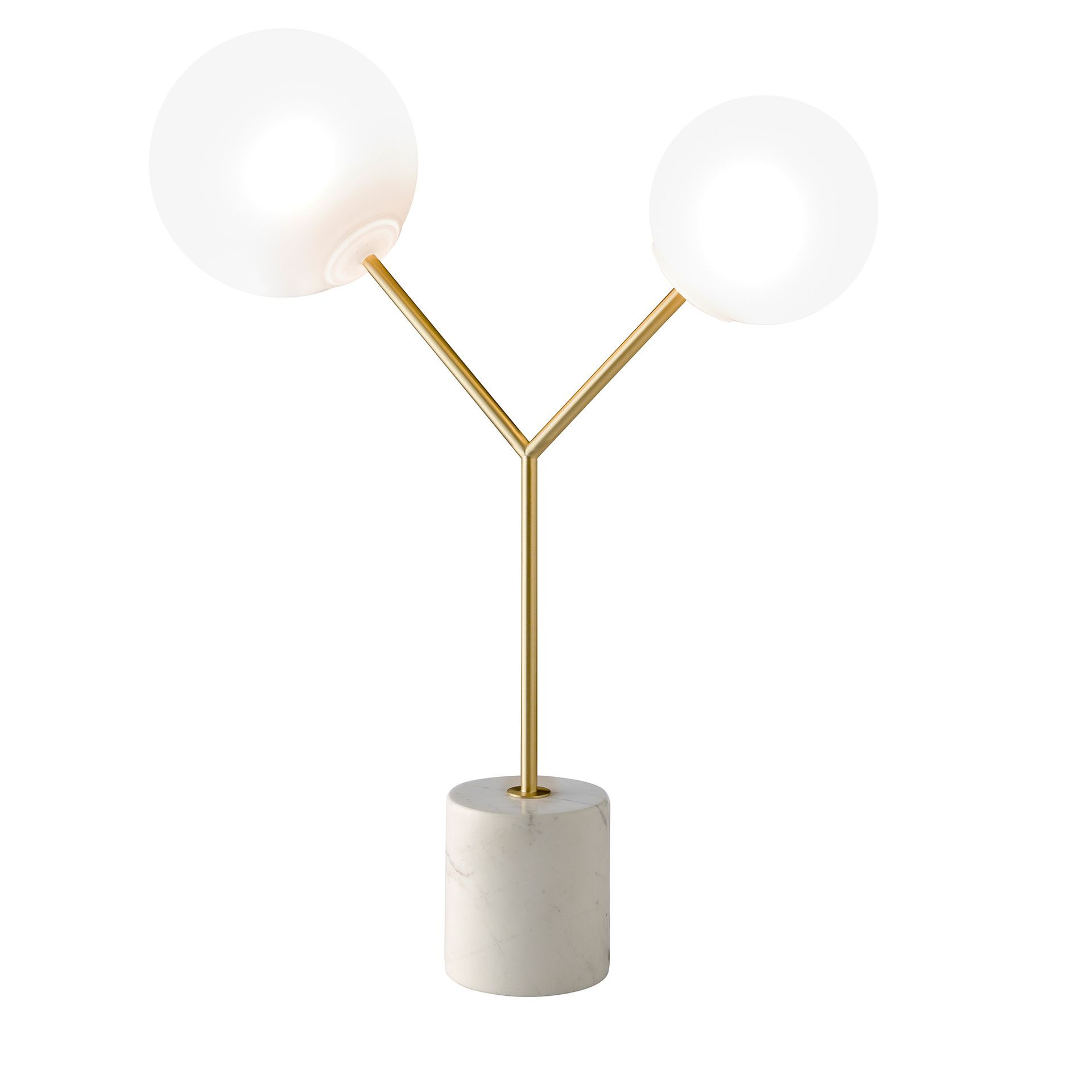 Table lamp in white marble, golden steel and white glass
