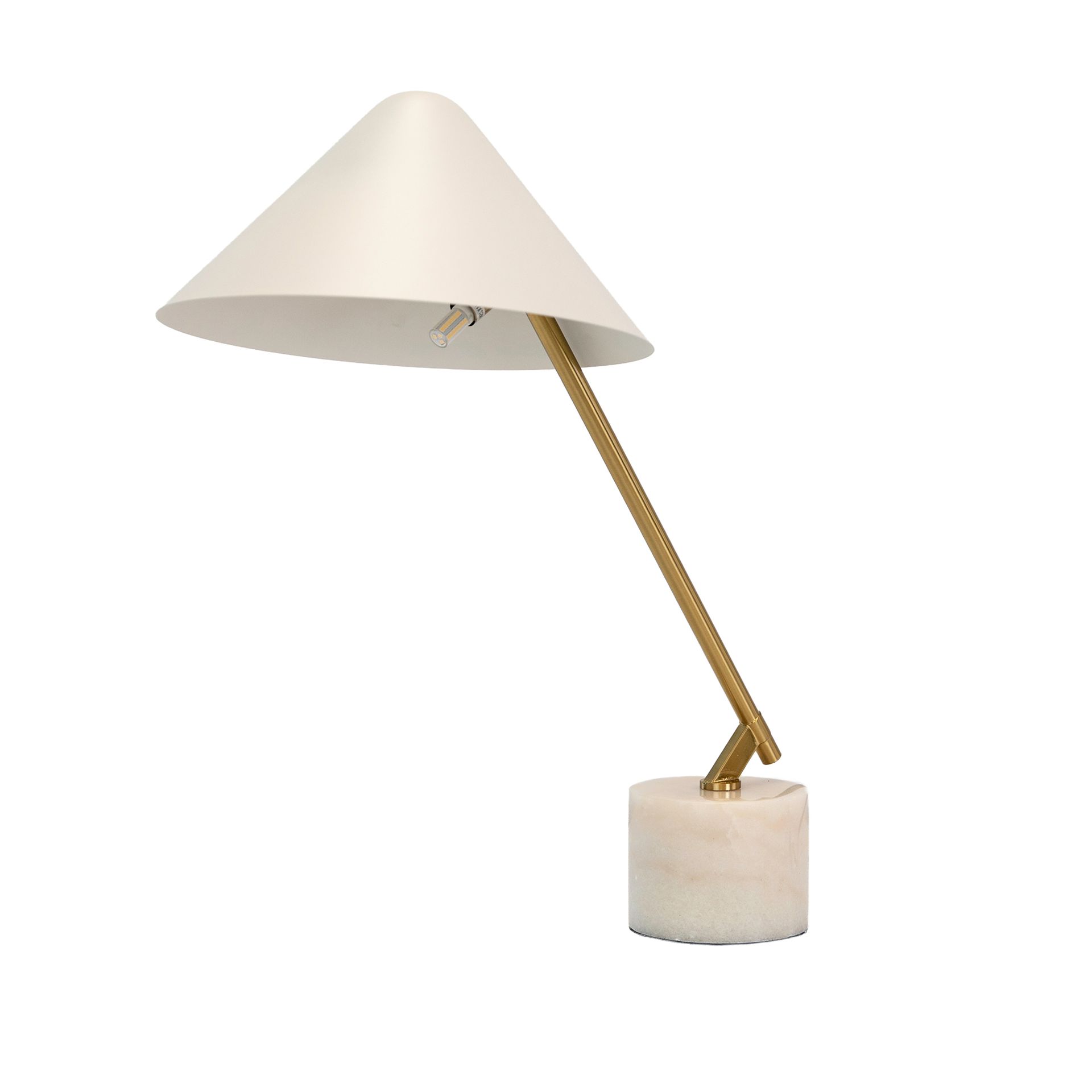Table lamp in white steel and polished gold steel with porcelain marble base