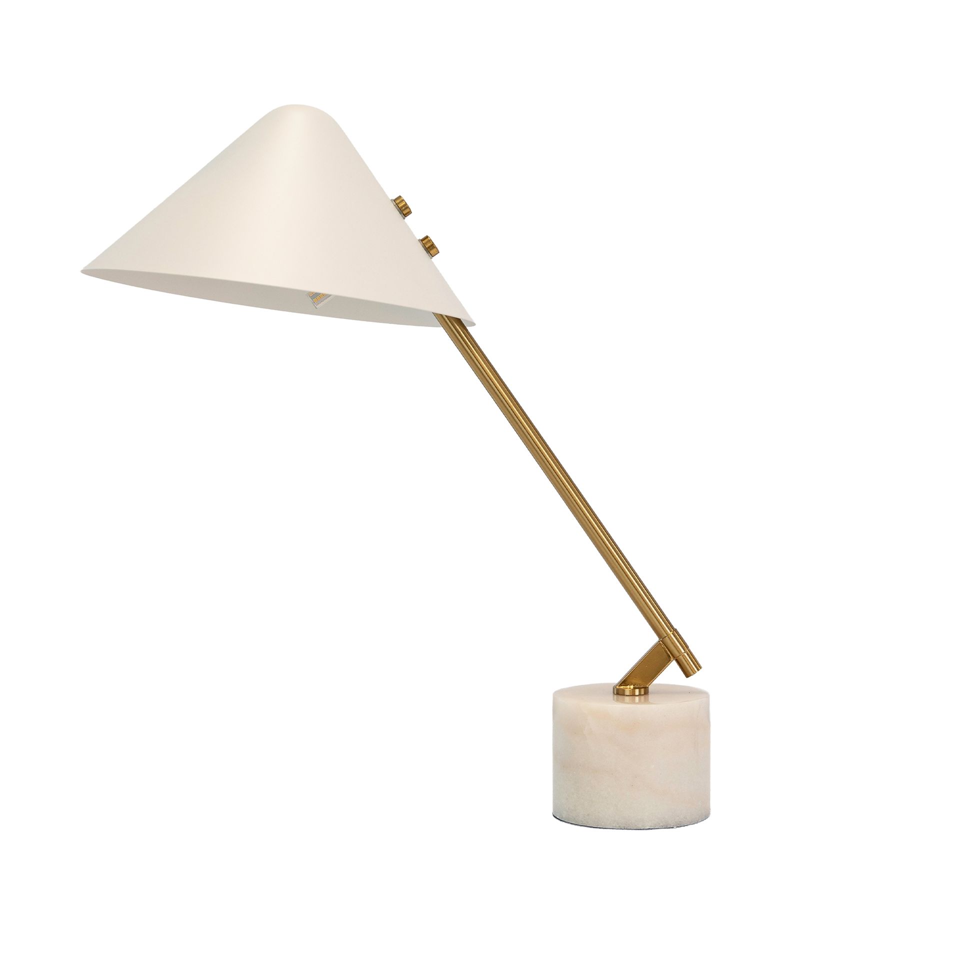 Table lamp in white steel and polished gold steel with porcelain marble base