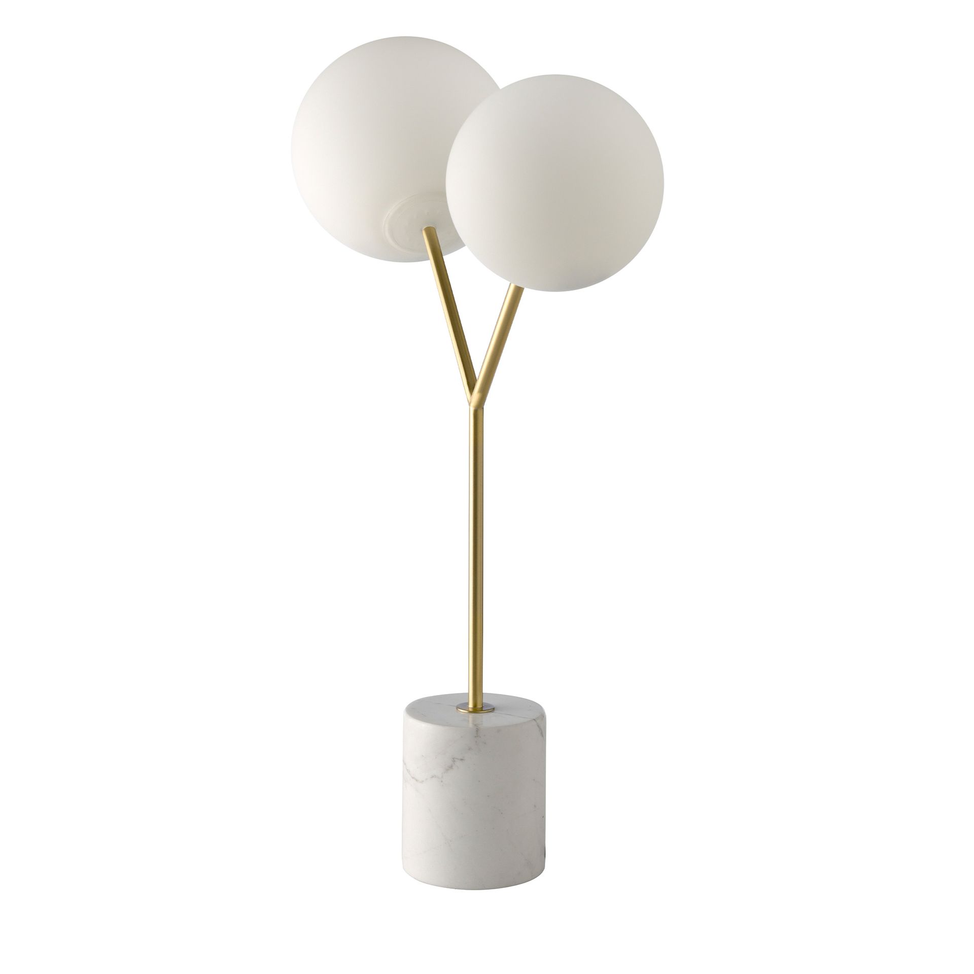 Table lamp in white marble, golden steel and white glass