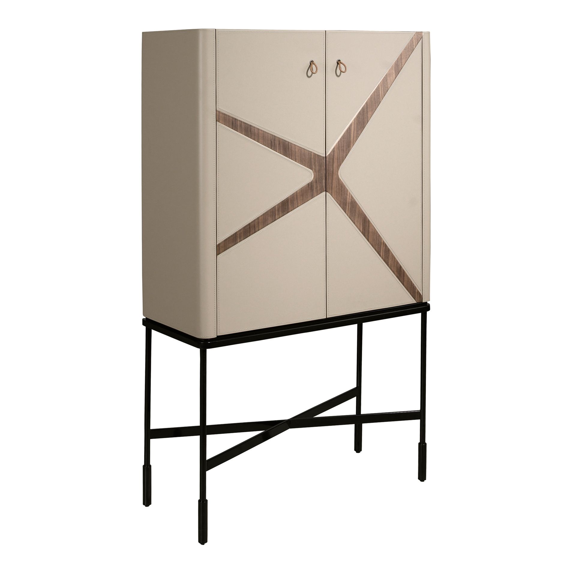 Tall sideboard in leatherette, walnut and black steel
