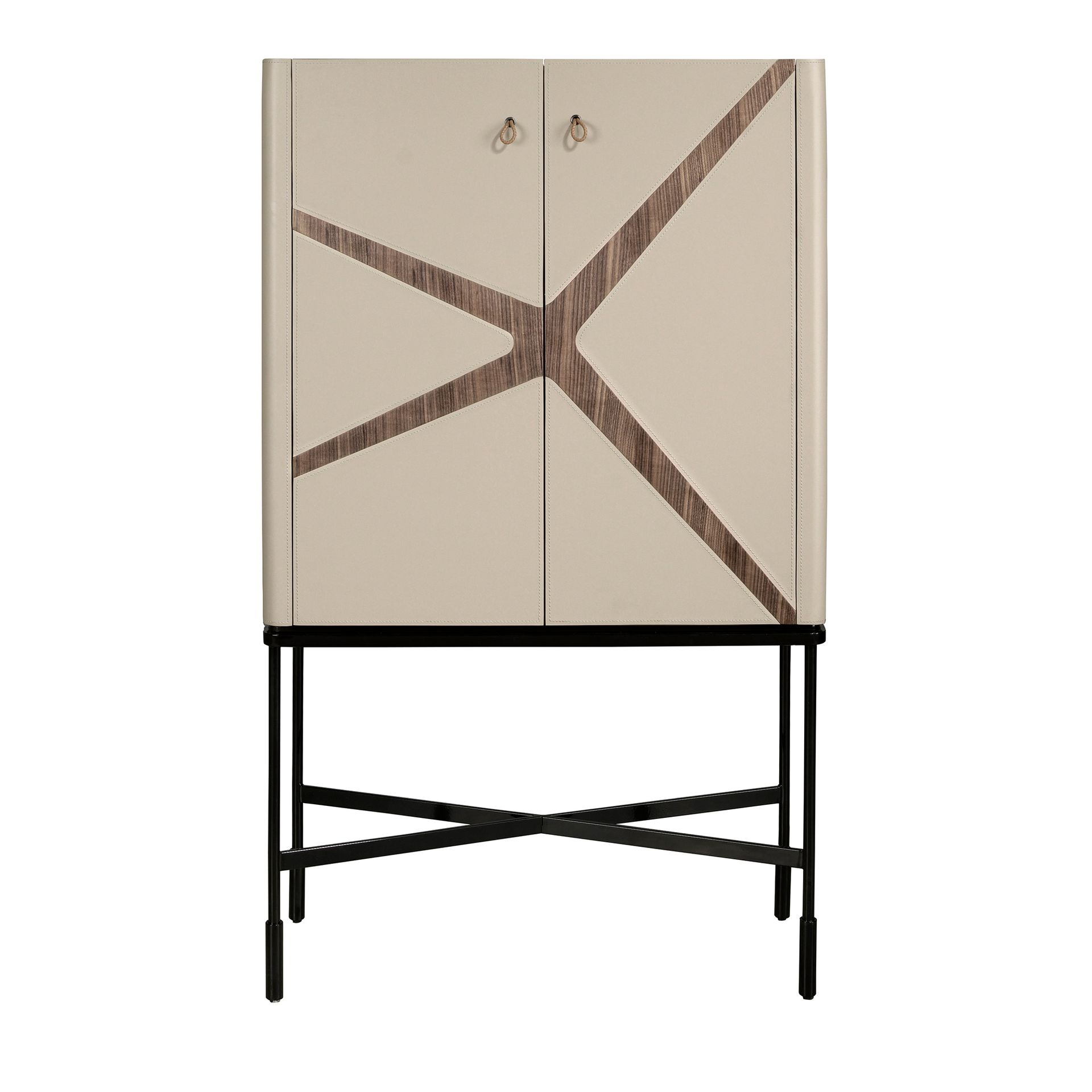 Tall sideboard in leatherette, walnut and black steel