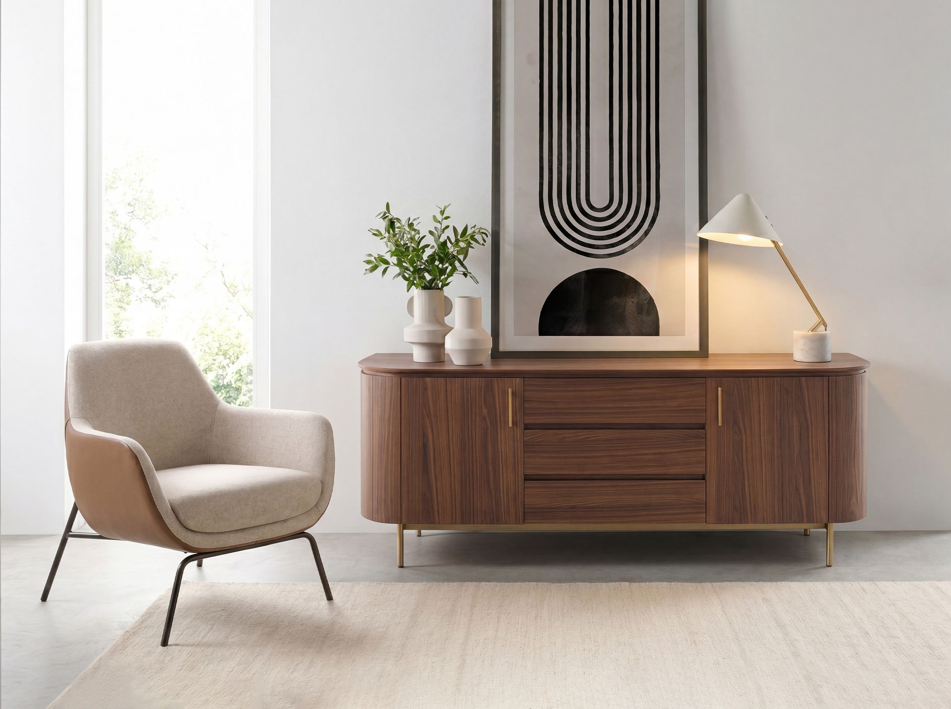 Table lamp in white steel and polished gold steel with porcelain marble base