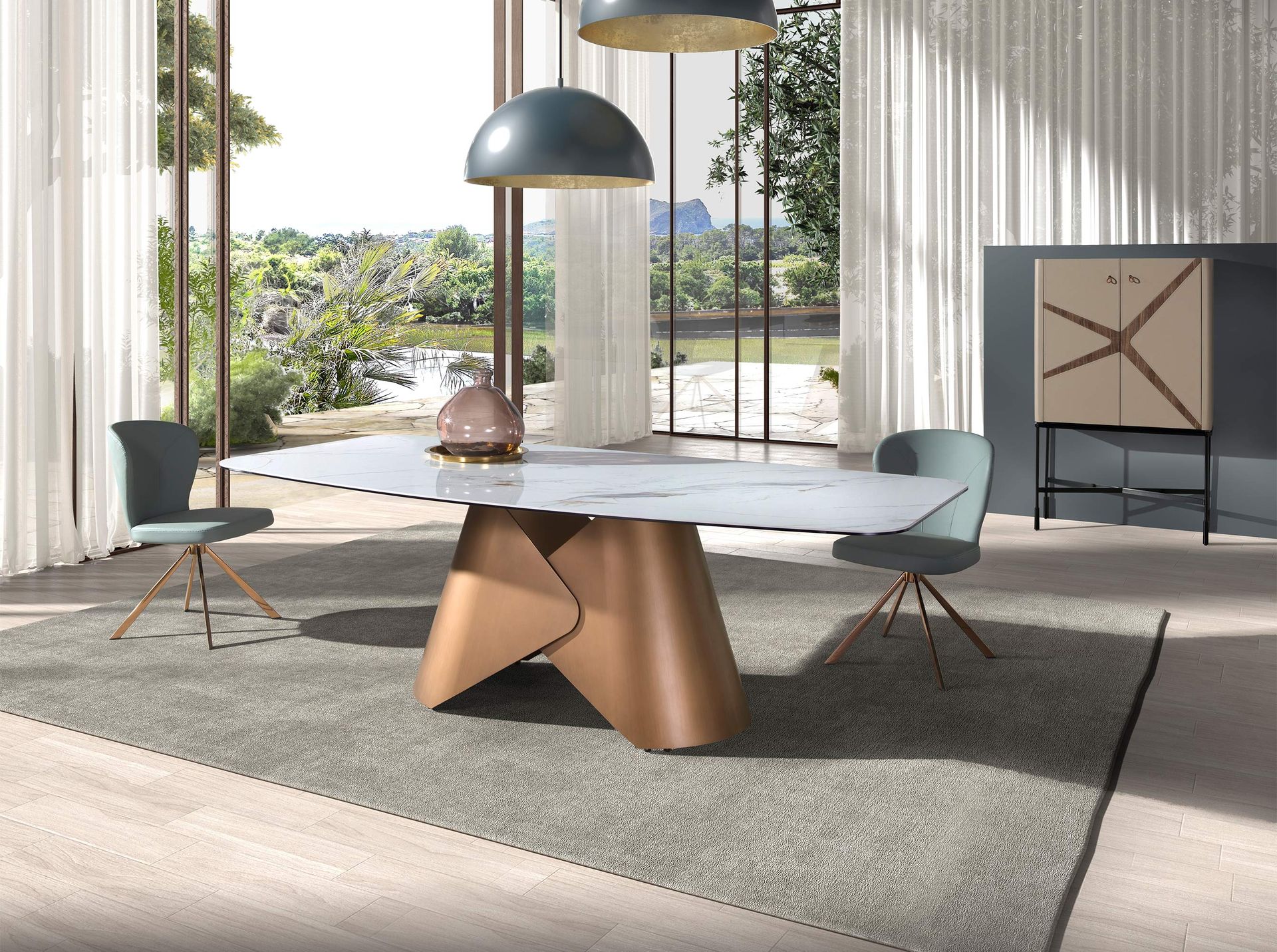 Tall sideboard in leatherette, walnut and black steel