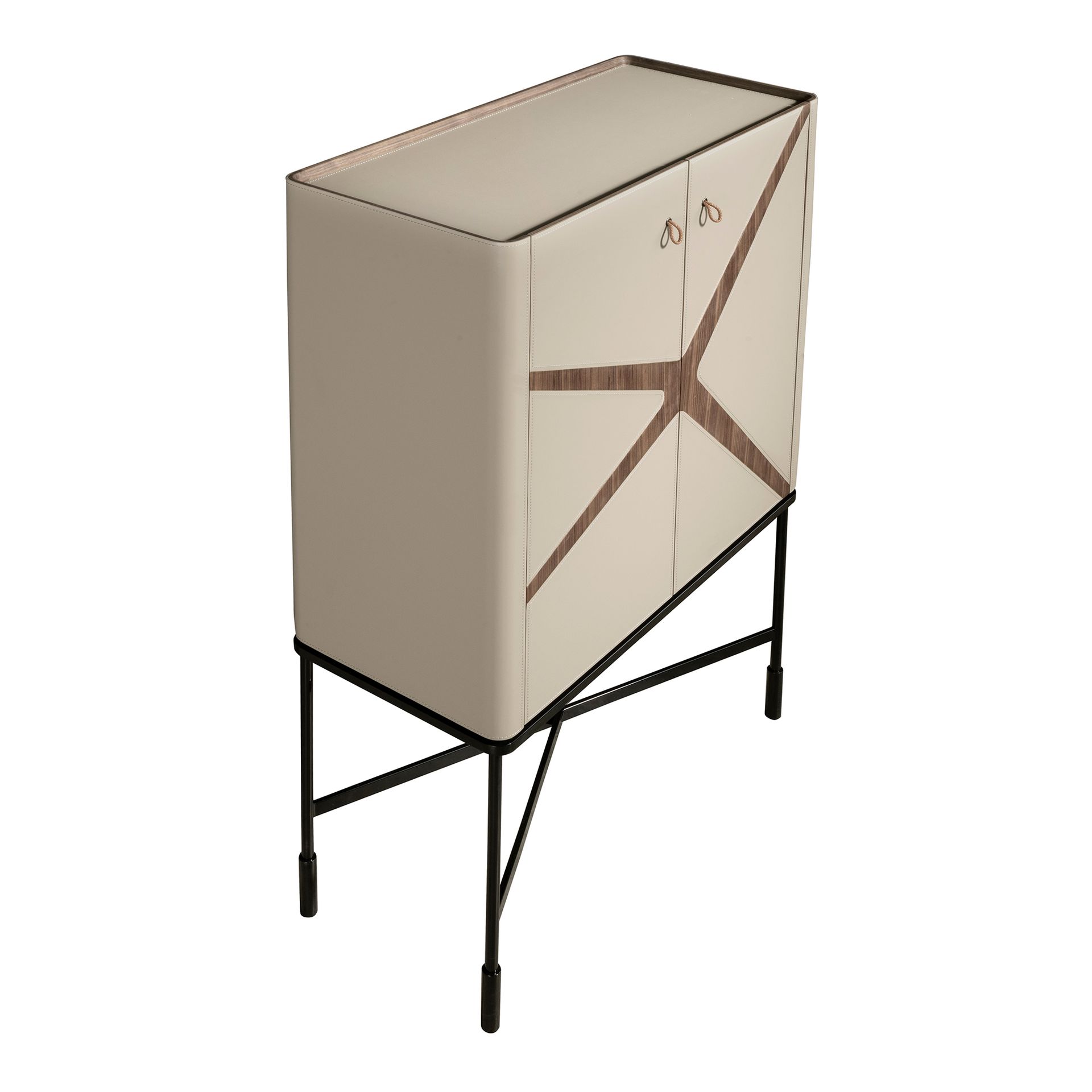 Tall sideboard in leatherette, walnut and black steel