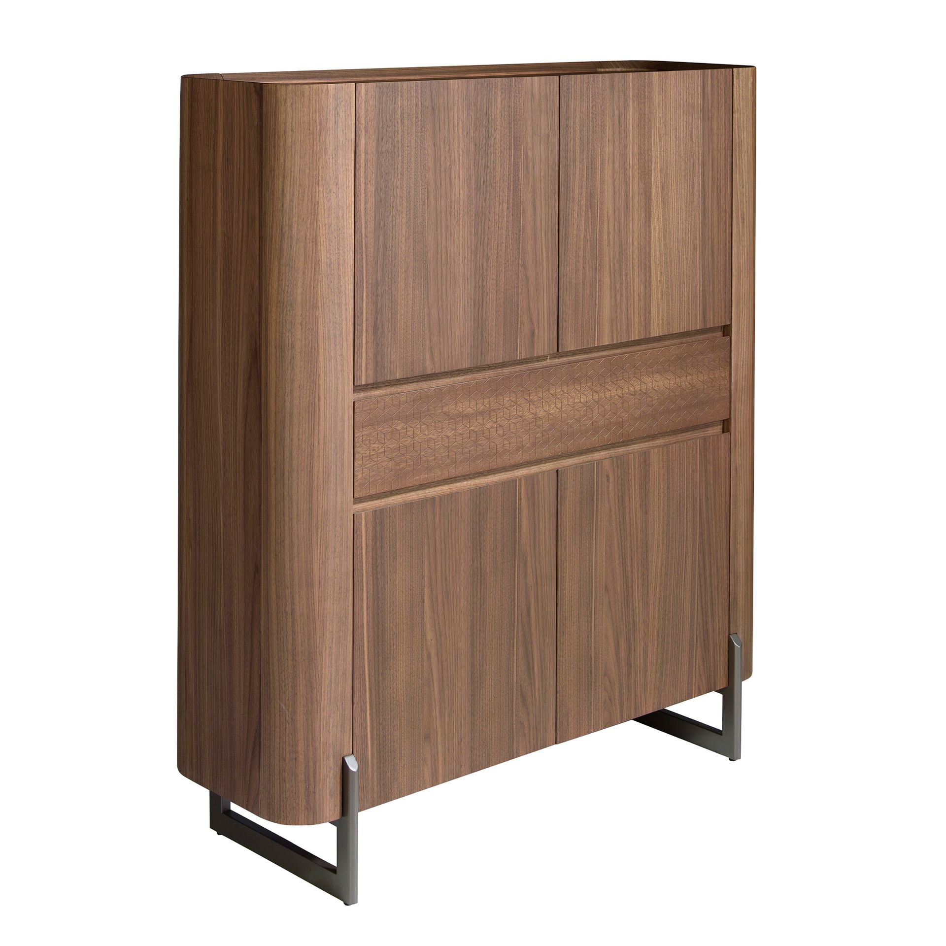Tall sideboard walnut and dark metallised steel
