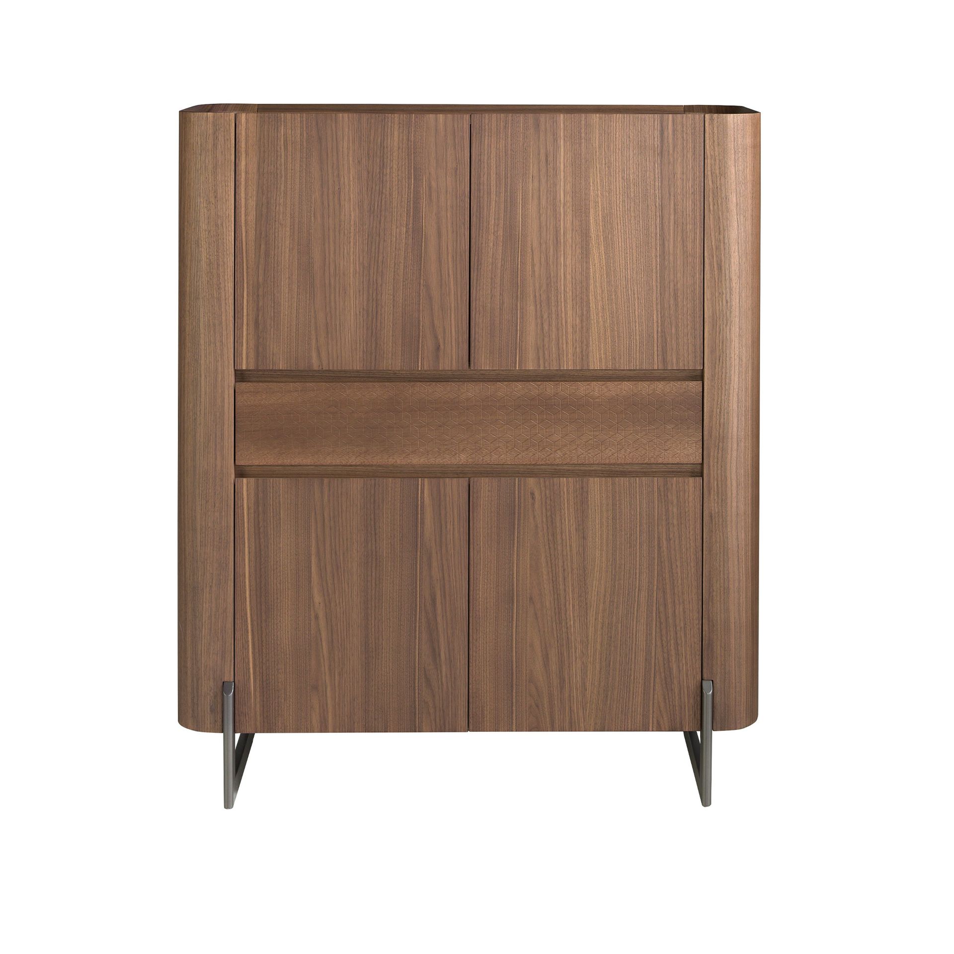 Tall sideboard walnut and dark metallised steel